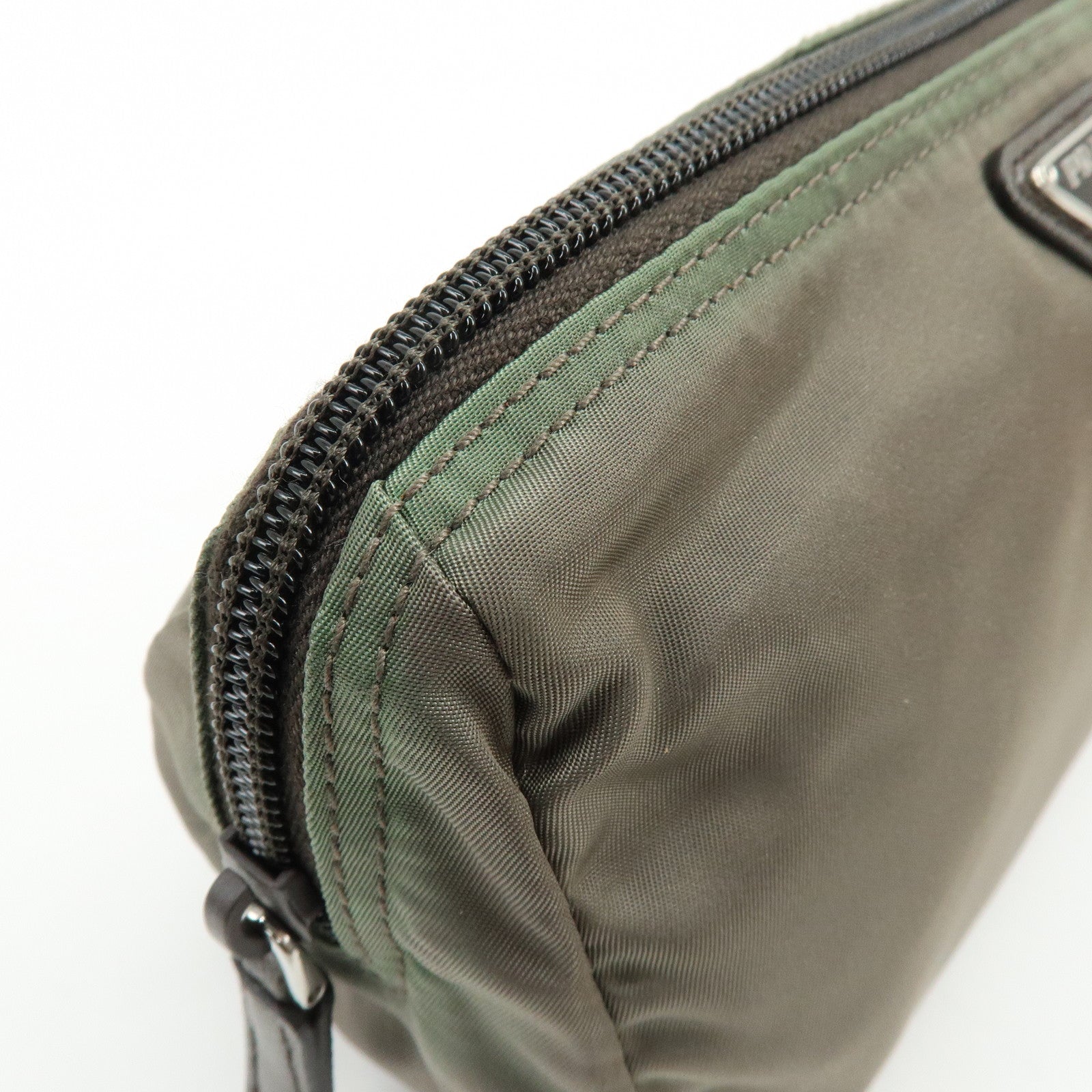 PRADA Triangle Logo Set of 2 Nylon Pouch Cosmetic Pouch Red Khaki