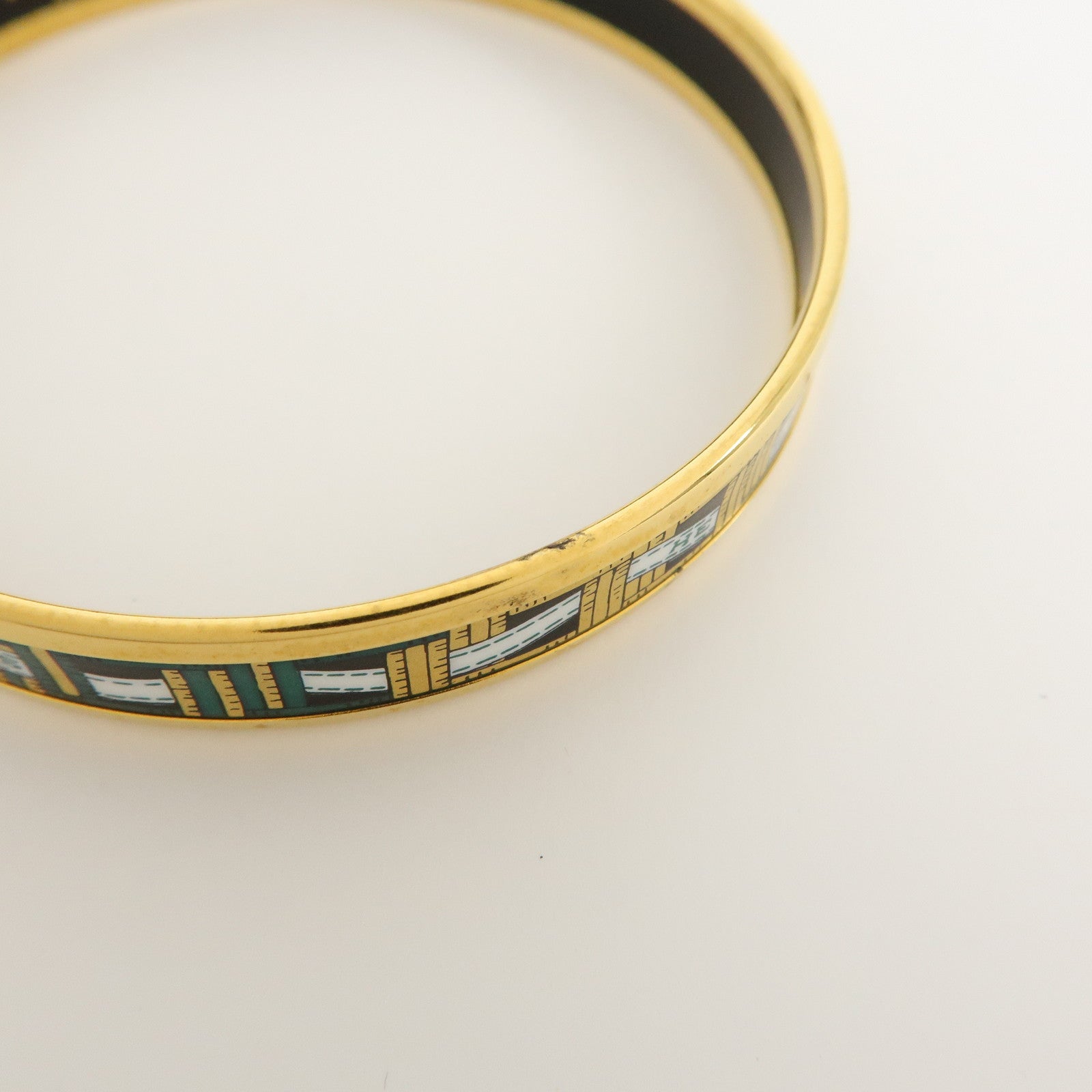 HERMES Email PM Plated Bracelet Bangle Gold Dark Green