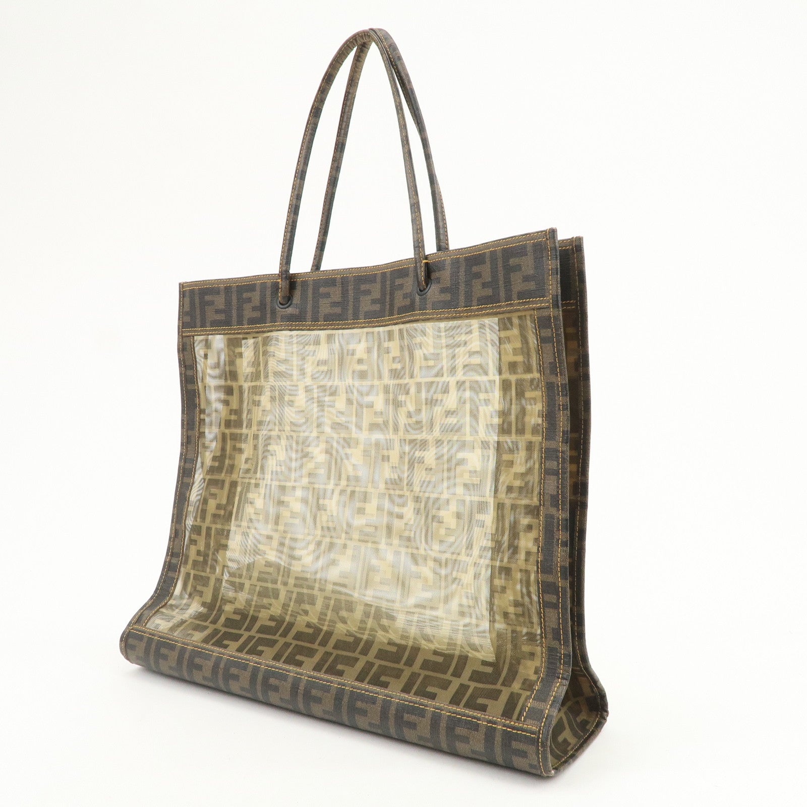 FENDI Zucca Nylon PVC Canvas Hand Bag Tote Bag Brown Black 8BH134