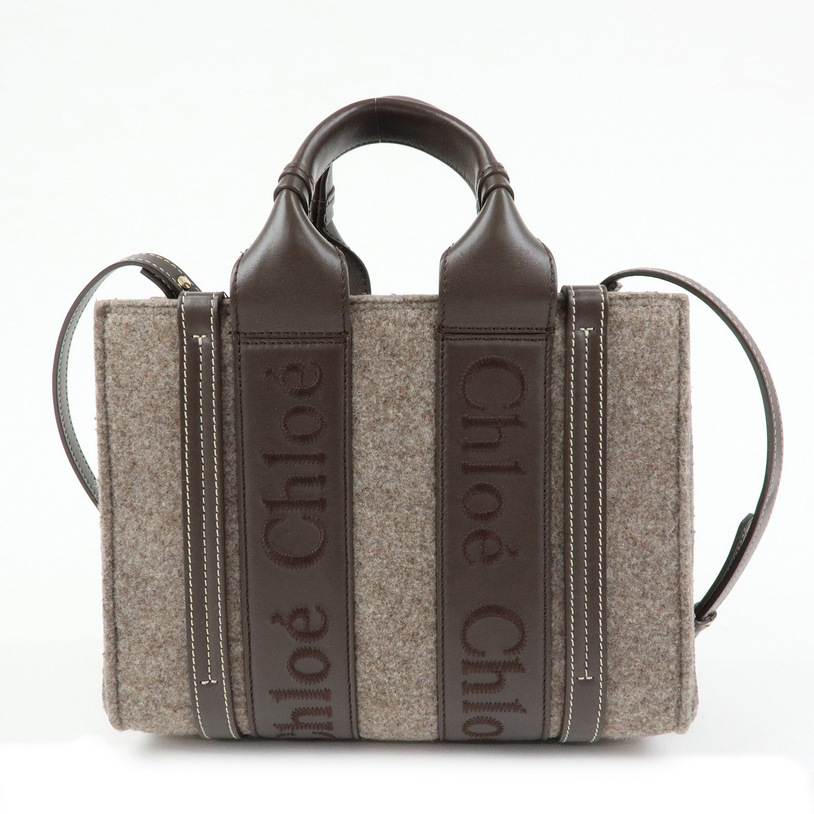 Chloe Woody Felt Leather Mini 2Way Bag Hand Bag Shoulder Bag Brown