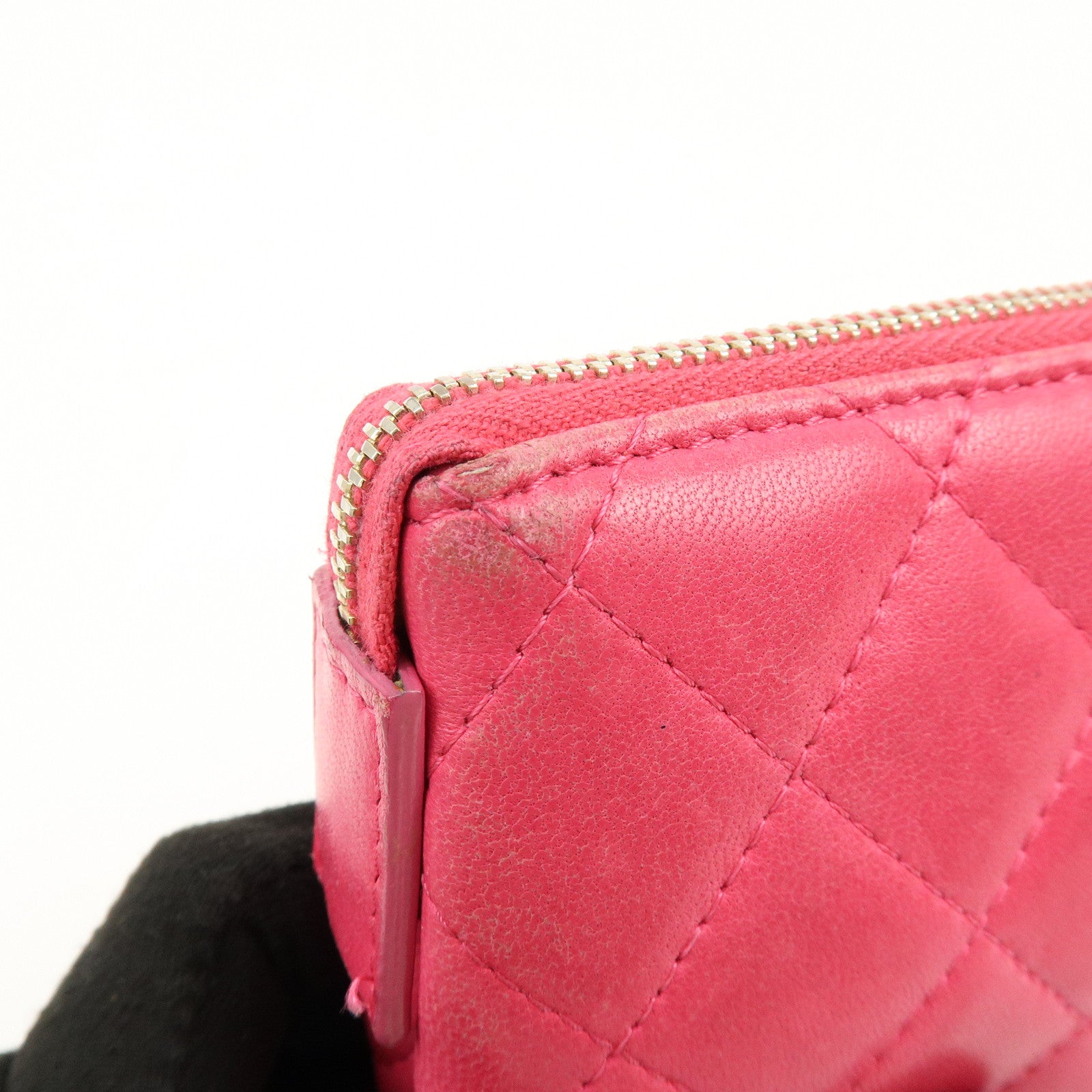 CHANEL Matelasse COCO Mark Lamb Skin Cosmetic Accessory Pouch Pink