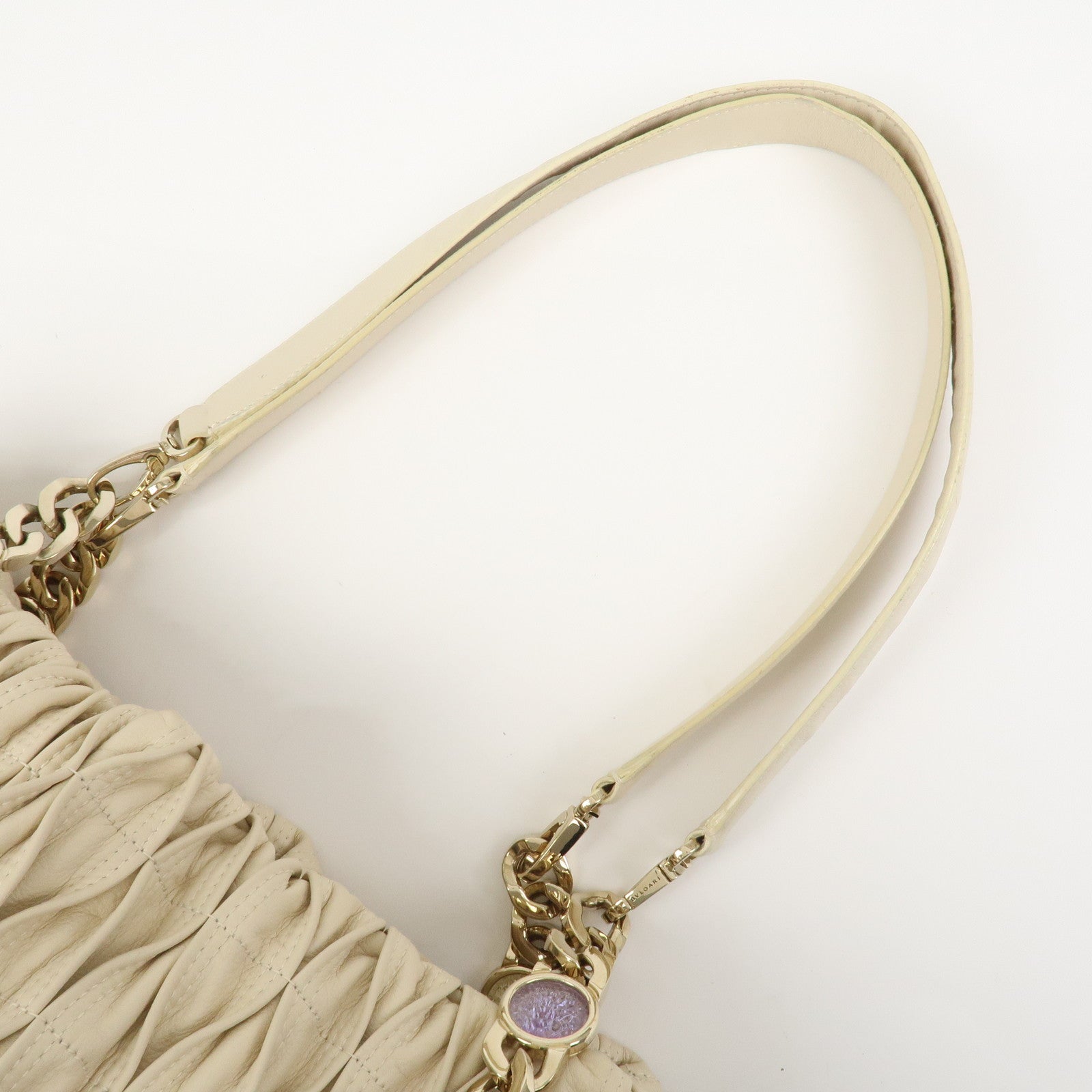 BVLGARI Monete Leather 2Way Bag Shoulder Bag Hand Bag Ivory