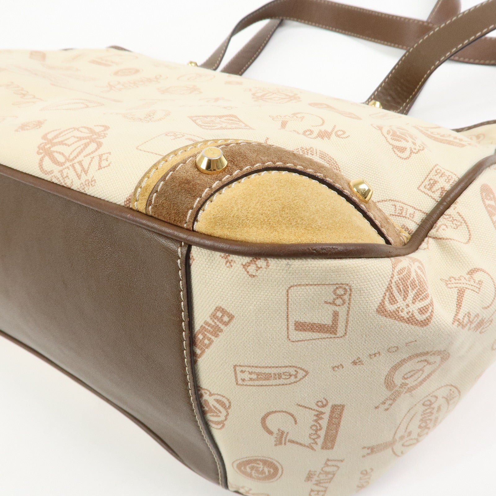 LOEWE Anagram Canvas Leather Suede Tote Bag Shoulder Bag Ivory