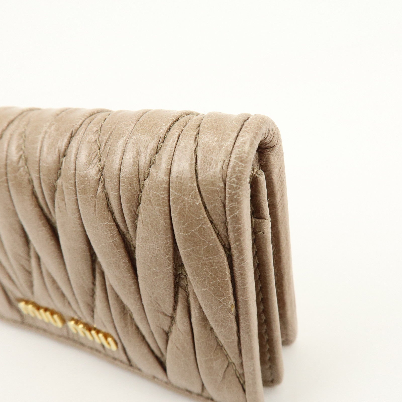 MIU MIU Matelasse Leather Card Case Card Holder Pink Beige 5MC407