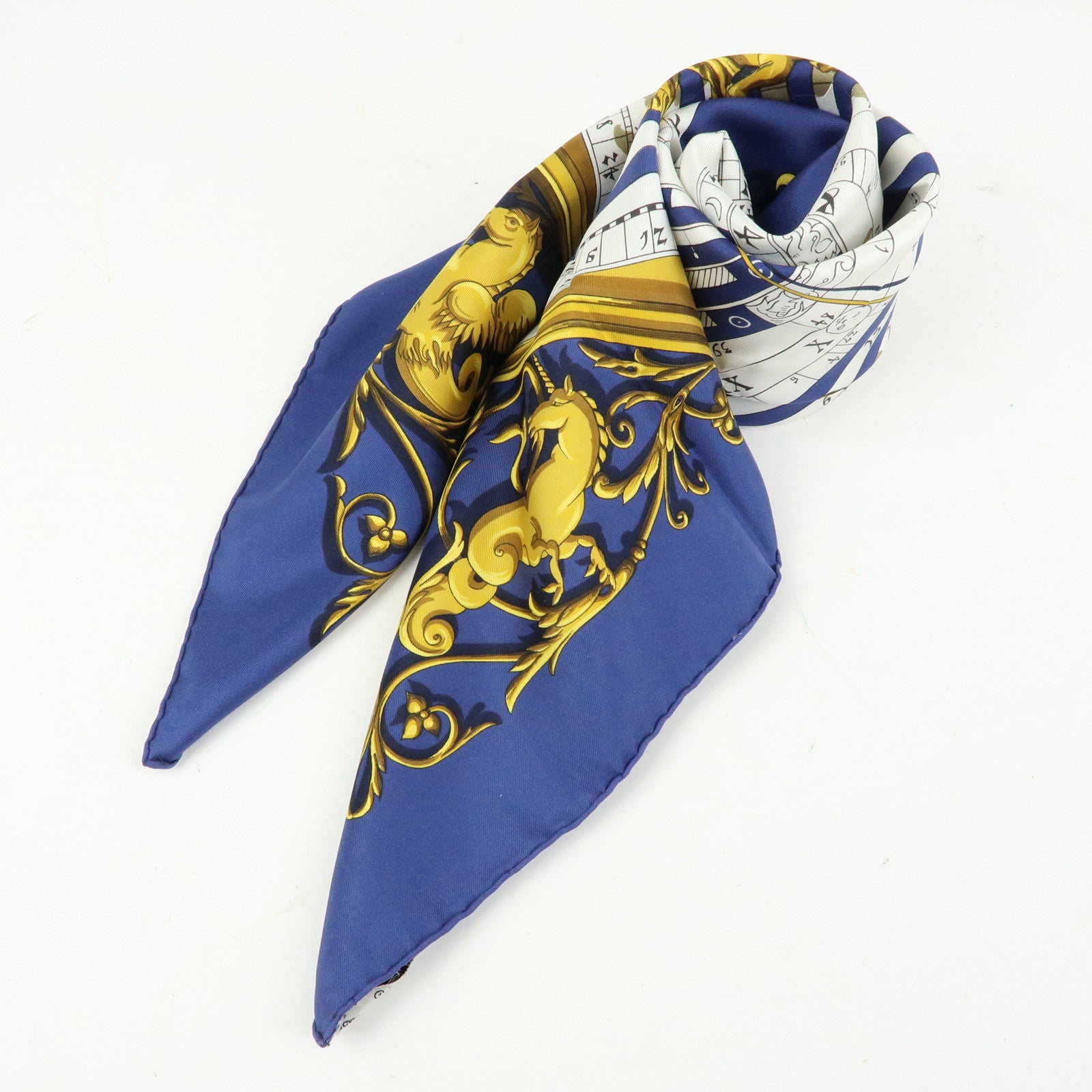 HERMES Carre 90 Silk 100% Scarf DIES ET HORE Multicolor