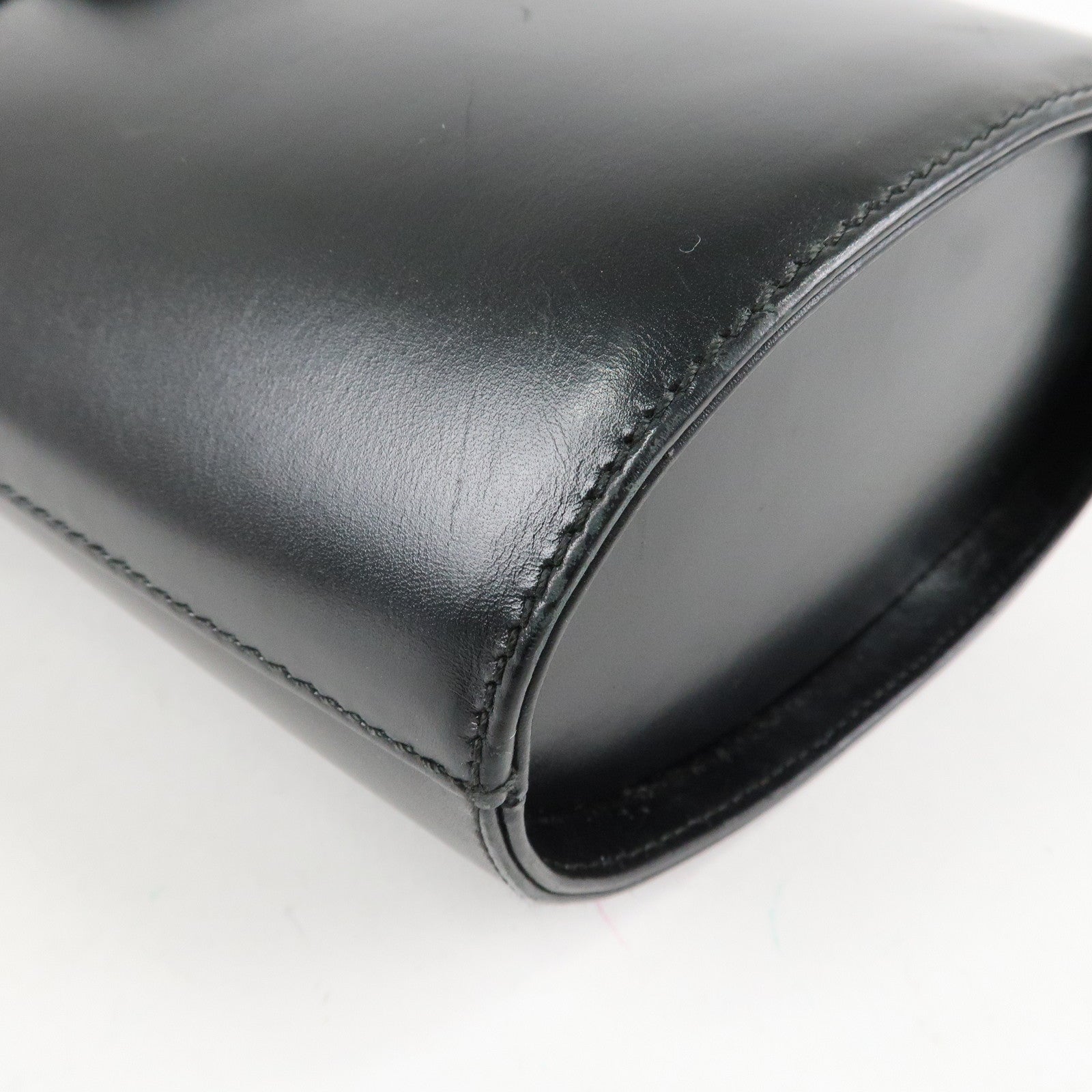 Ferragamo Vara Ribbon Leather Hand Bag Gold HDW Black Used