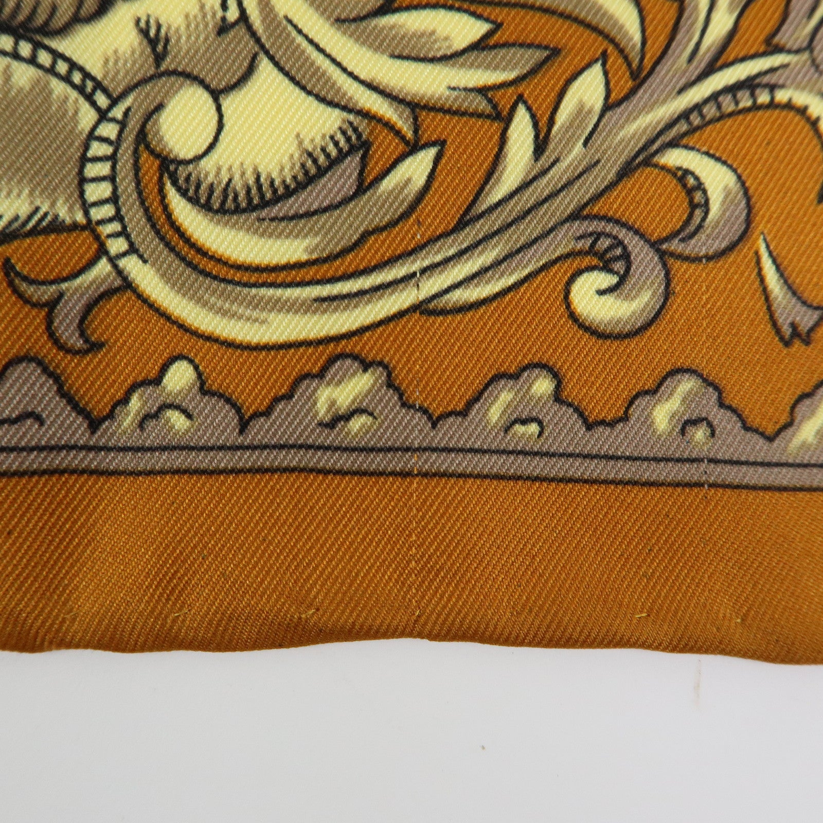 CHANEL Silk 100% Scarf COCO Mark Flower Motif Gold Red