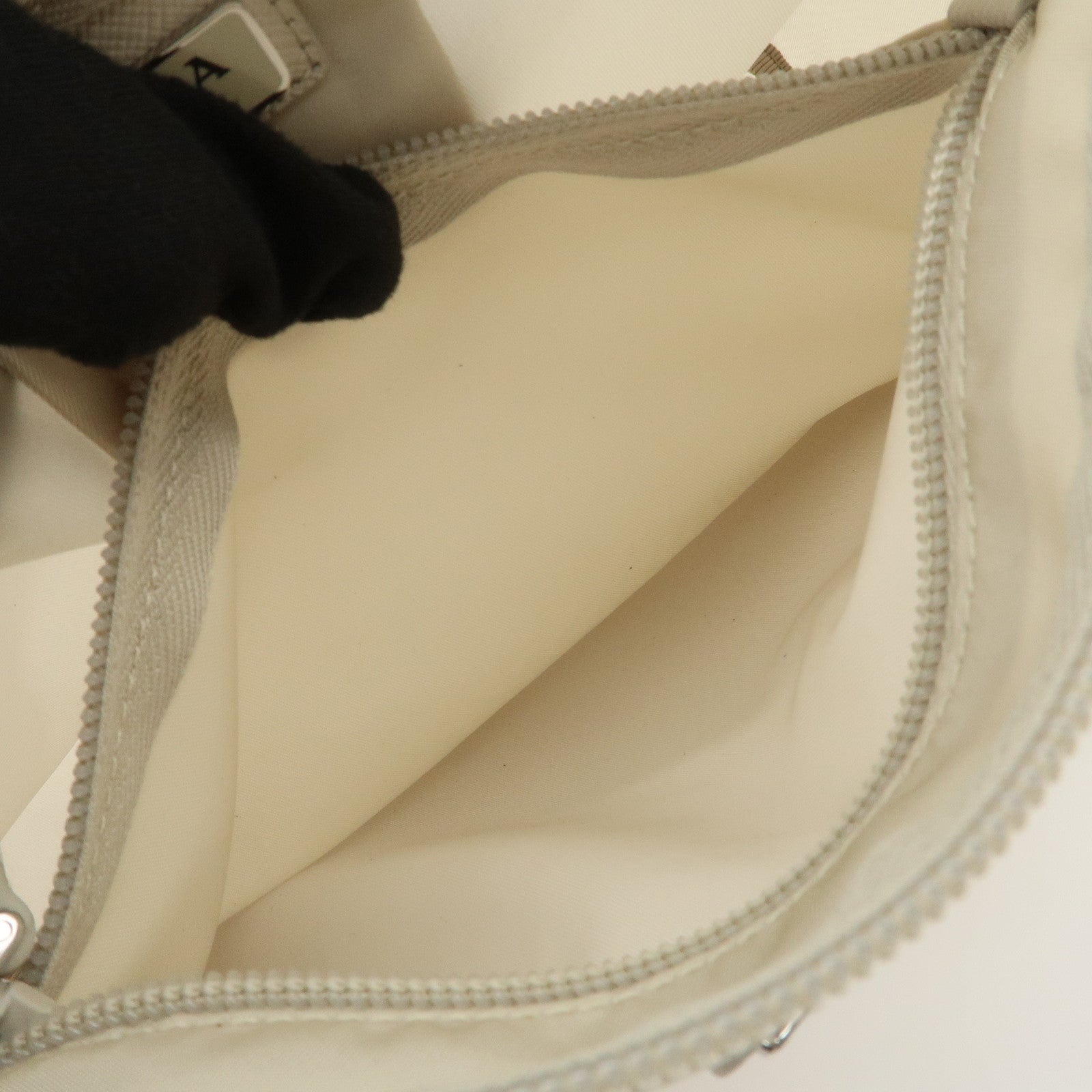 PRADA Triangle Logo Nylon Cosmetic Pouch Makeup Bag Ivory 1NA012