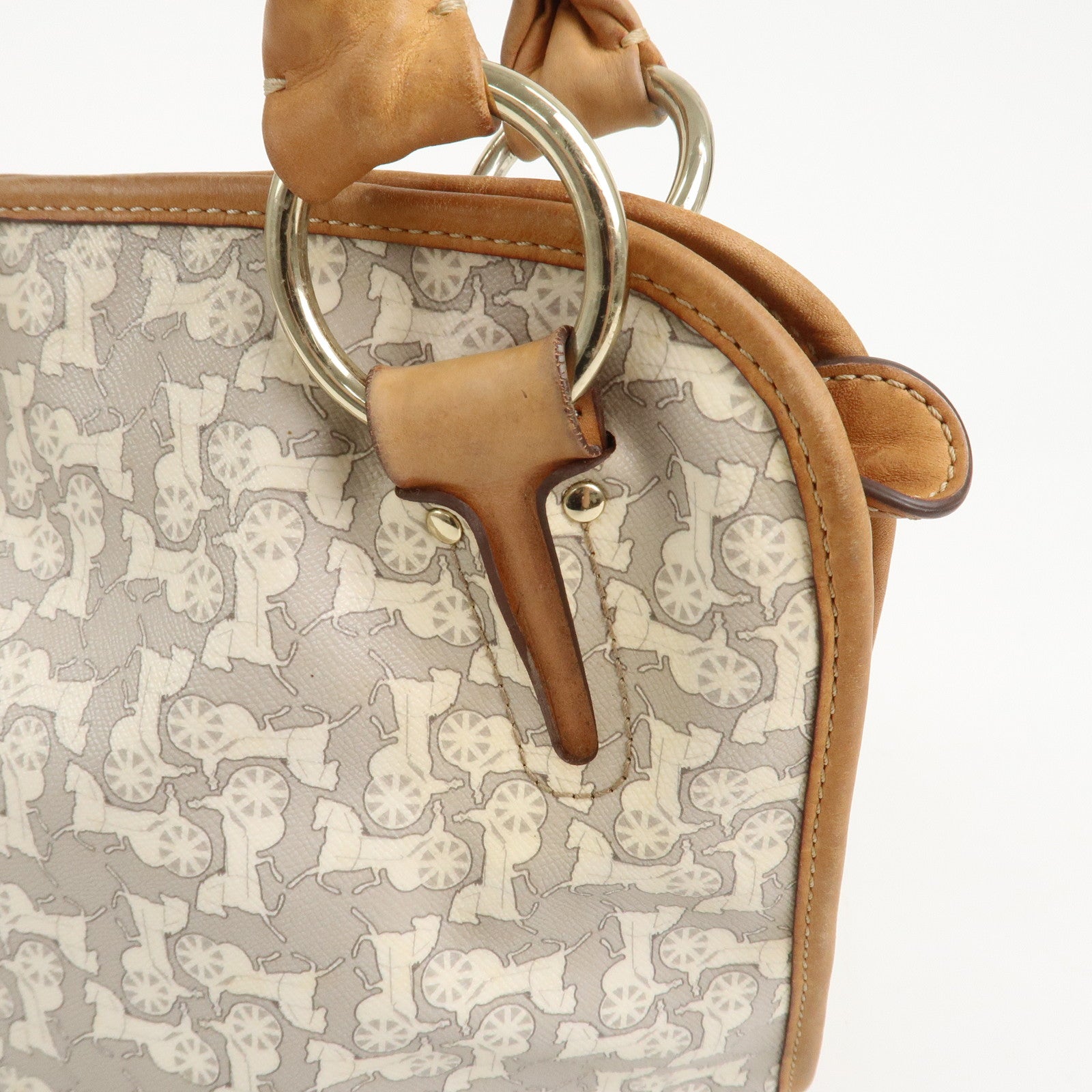 CELINE Logo Leather Hand Bag Shoulder Bag Gray Light Brown