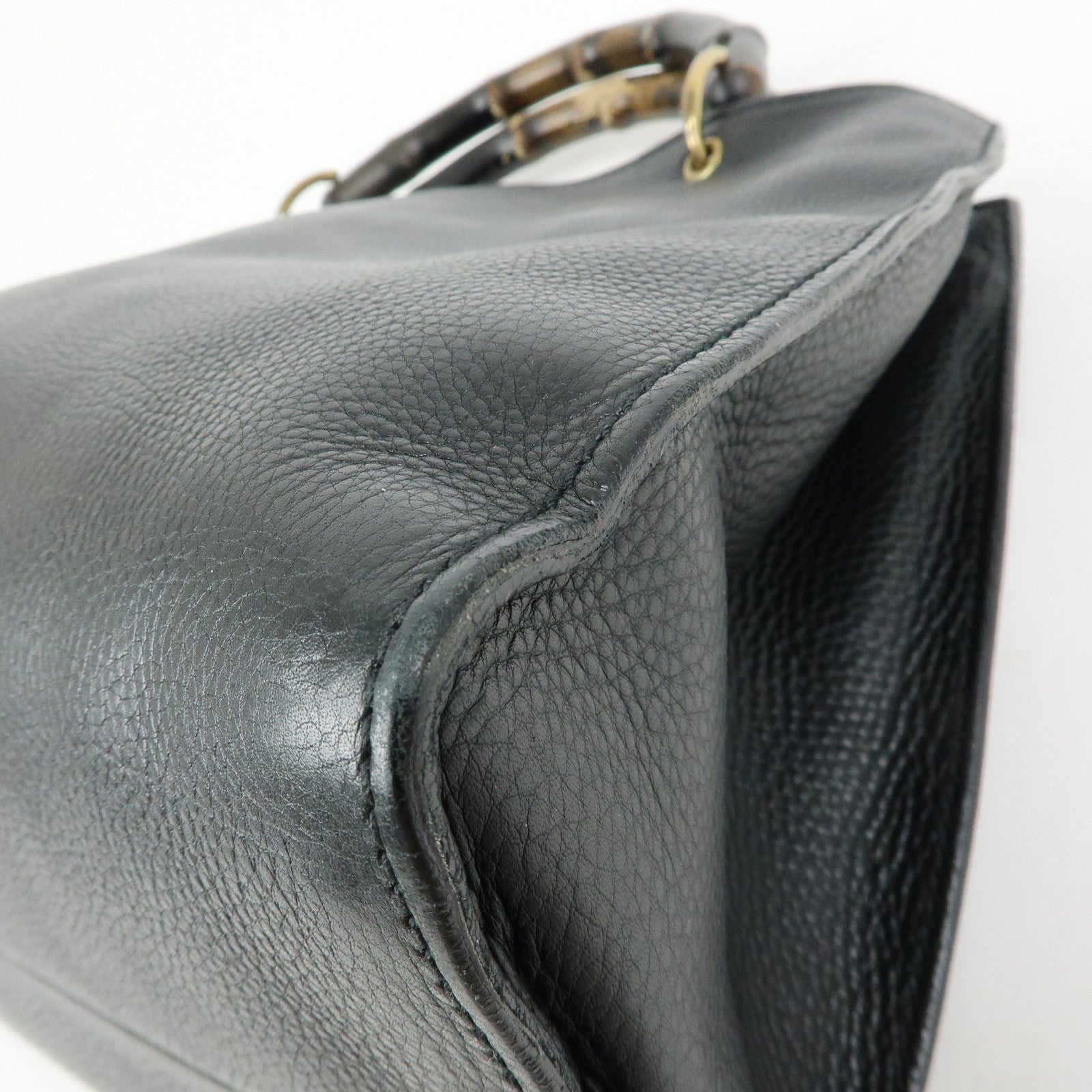 GUCCI Bamboo Leather Tote Bag Hand Bag Black 109138
