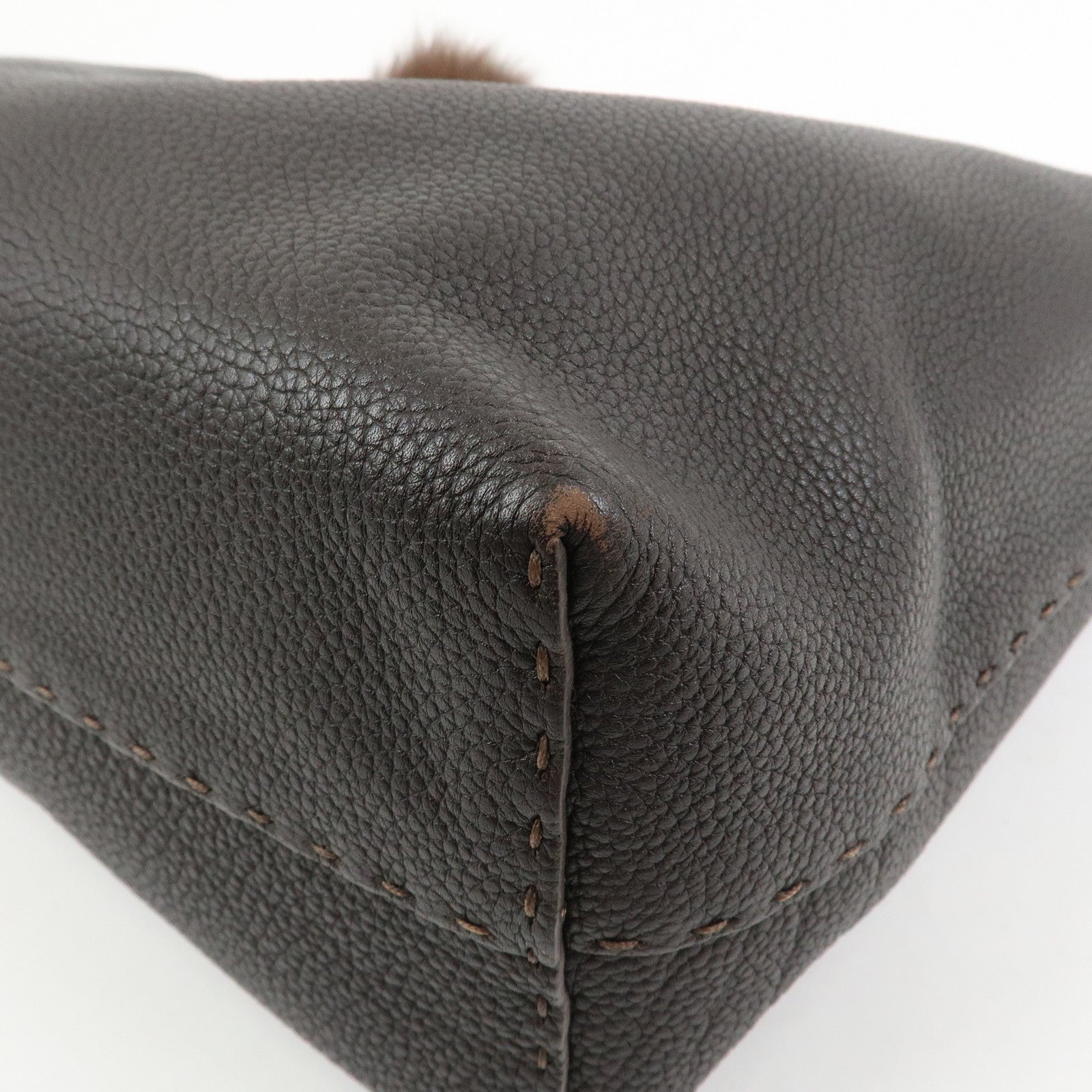 FENDI Selleria Leather Tote Bag Shoulder Bag Dark Brown 8BH126