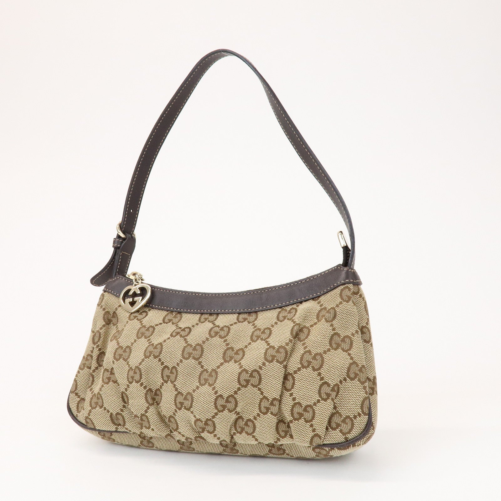 GUCCI Lovely Heart GG Canvas Leather Hand Bag Shoulder Bag 245938