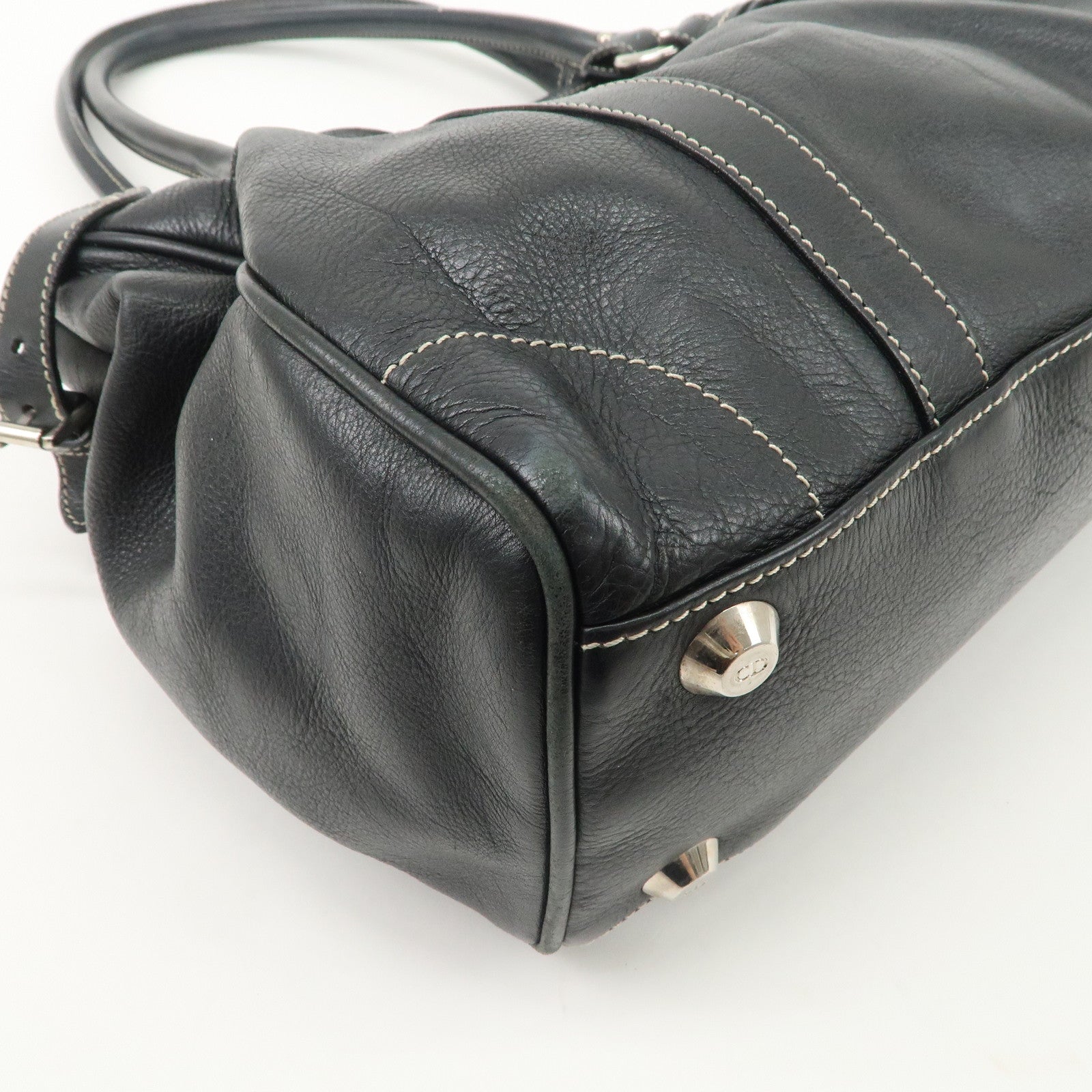 Christian Dior Leather Shoulder Bag Hand Bag Black Silver HDW