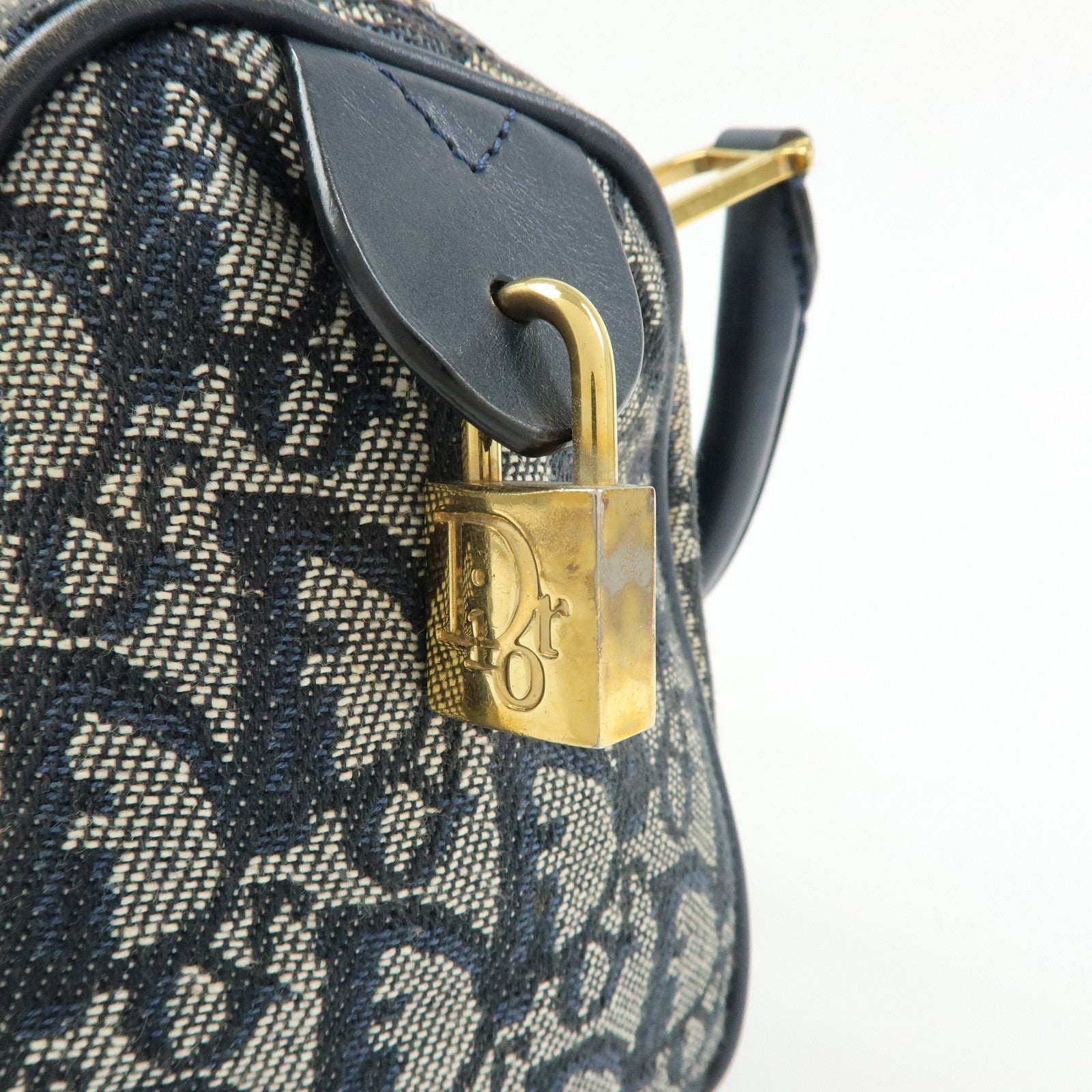 Christian Dior Trotter Jacguard Leather Mini Boston Bag Navy