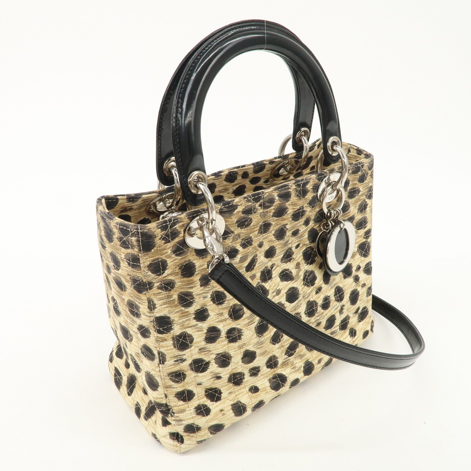 Christian Dior Lady Dior Cannage Nylon 2Way Bag Hand Bag Leopard Used
