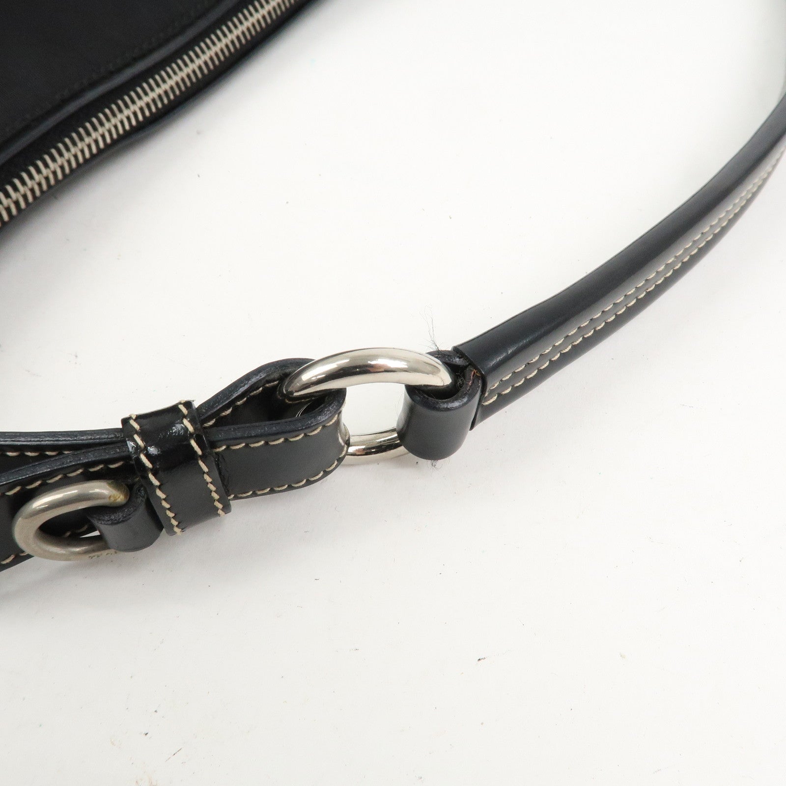 PRADA Triangle Logo Nylon Leather Shoulder Bag Black BR2840