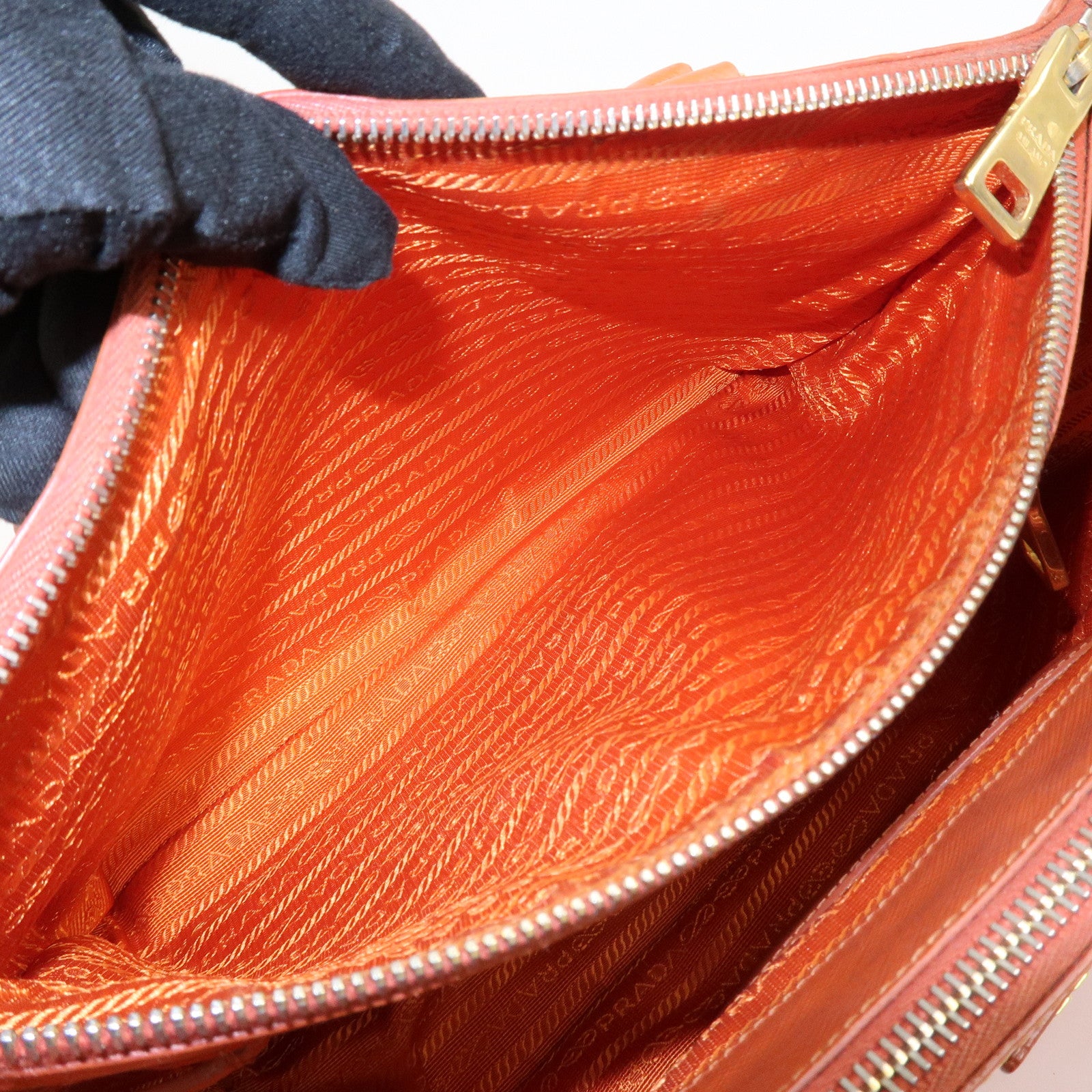 PRADA Triangle Logo Leather 2Way Hand Bag Orange 1BA863 Used