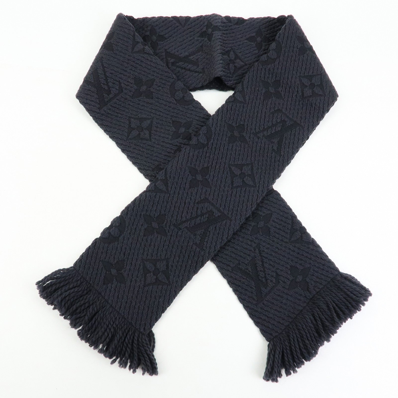 Louis Vuitton Echarpe Logo Mania Wool Silk Scarf Black M72431