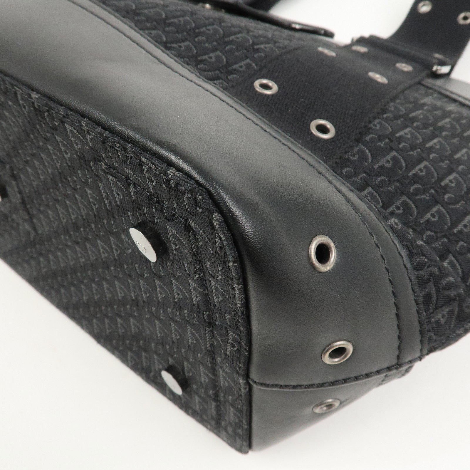 Christian Dior Trotter Canvas Leather Hand Bag Tote Bag Black
