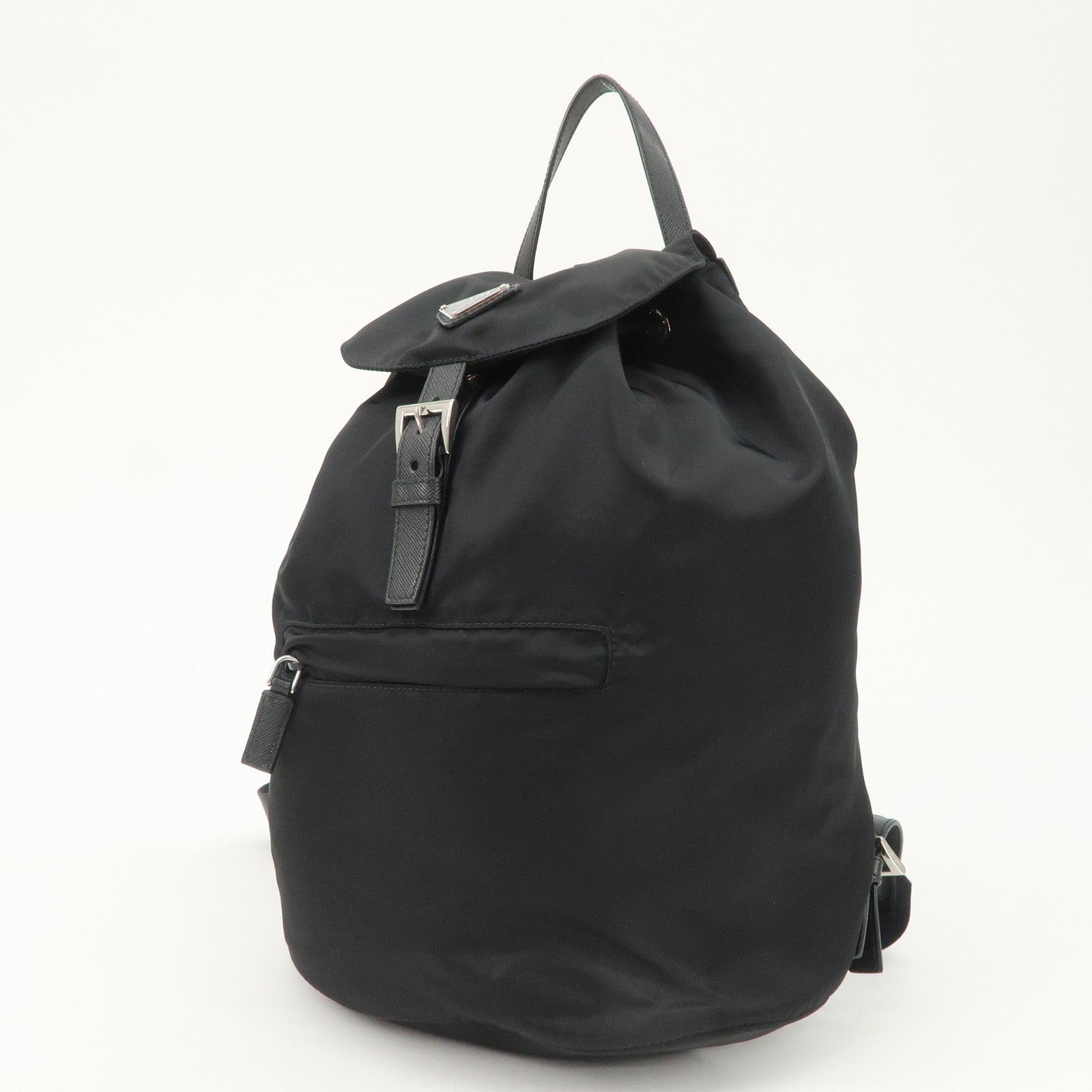 PRADA Triangle Logo Nylon Leather Backpack Rucksack Black 1BZ032