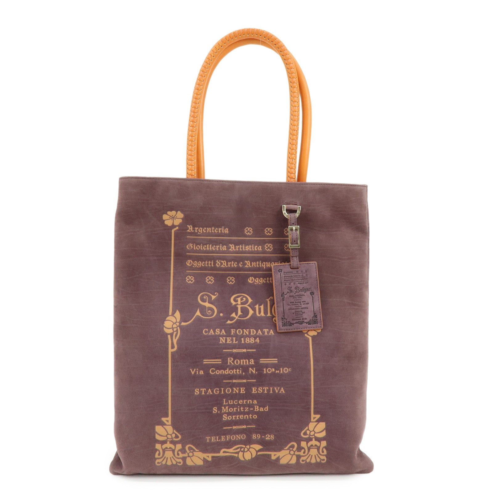 BVLGARI Collezione Suede Leather Tote Shoulder Bag Purple Orange