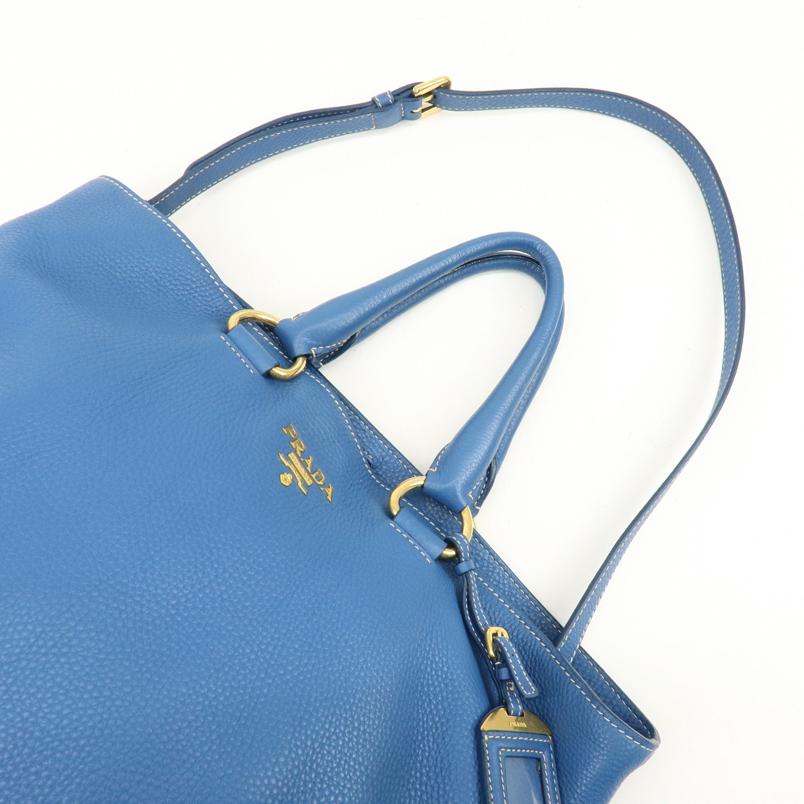 PRADA Leather 2Way Tote Bag Shoulder Bag Hand Bag Blue BN1713