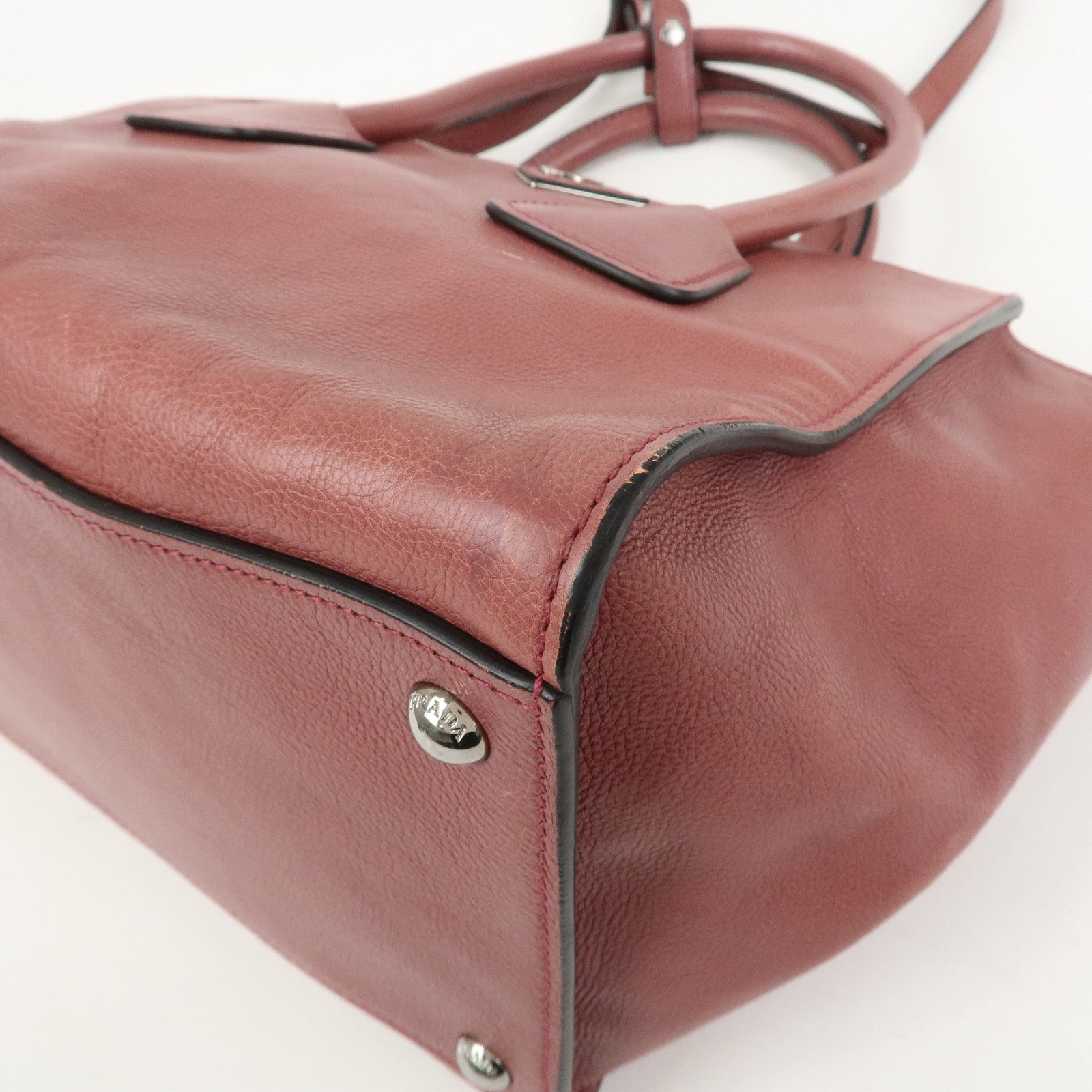 PRADA Triangle Logo Leather 2Way Bag Tote Bag Hand Bag Pink B2625M