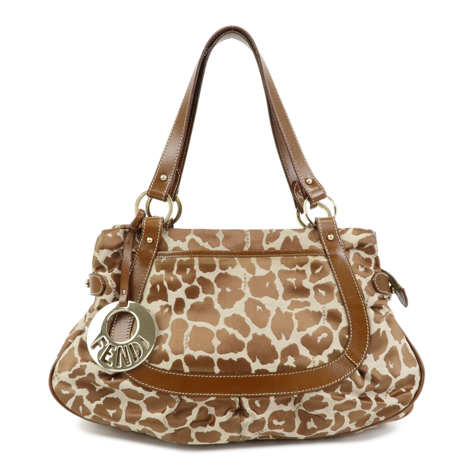 FENDI Canvas Leather Tote Bag Hand Bag Animal Print Brown 8BR628