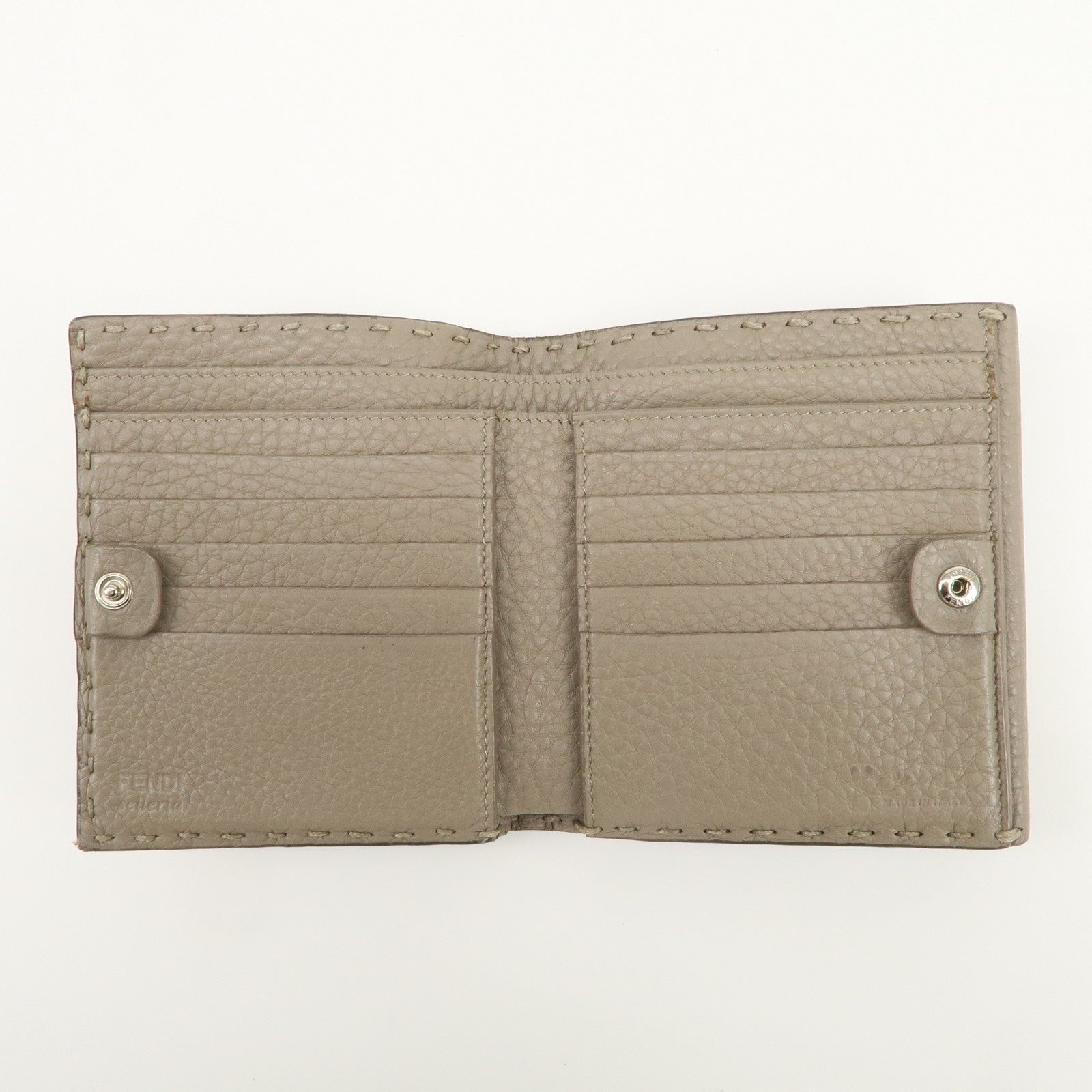 FENDI Logo Leather Compact Wallet Greige