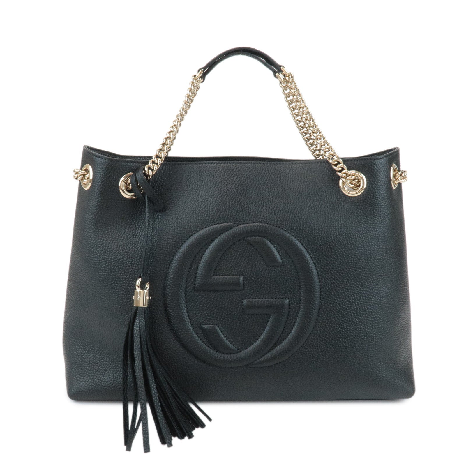 GUCCI SOHO Leather Chain Shoulder Tote Bag Black 536196 Used