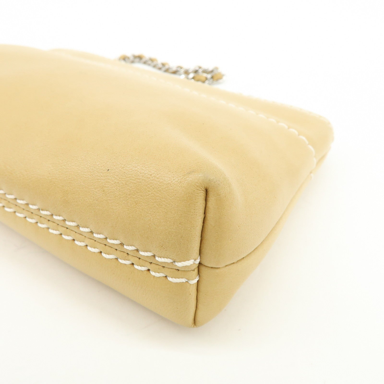 CHANEL Logo Lamb Skin Hand Bag Beige