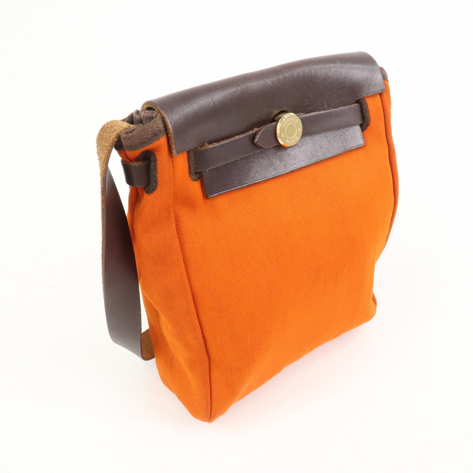 HERMES Logo Canvas Leather Herbag TPM Shoulder Bag H Stamped Red