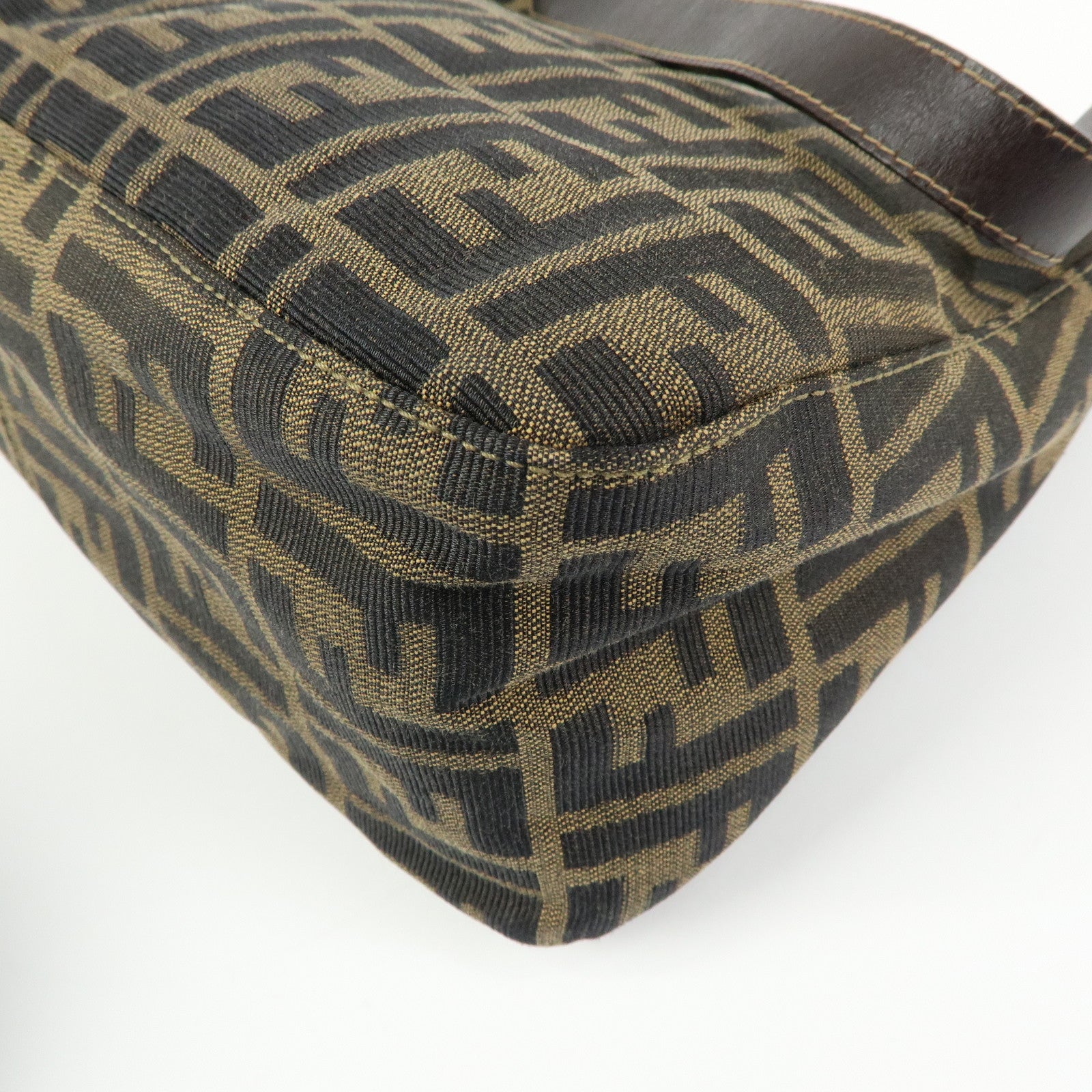 FENDI Mamma Baguette Zucca Canvas Leather Shoulder Bag Brown 26325