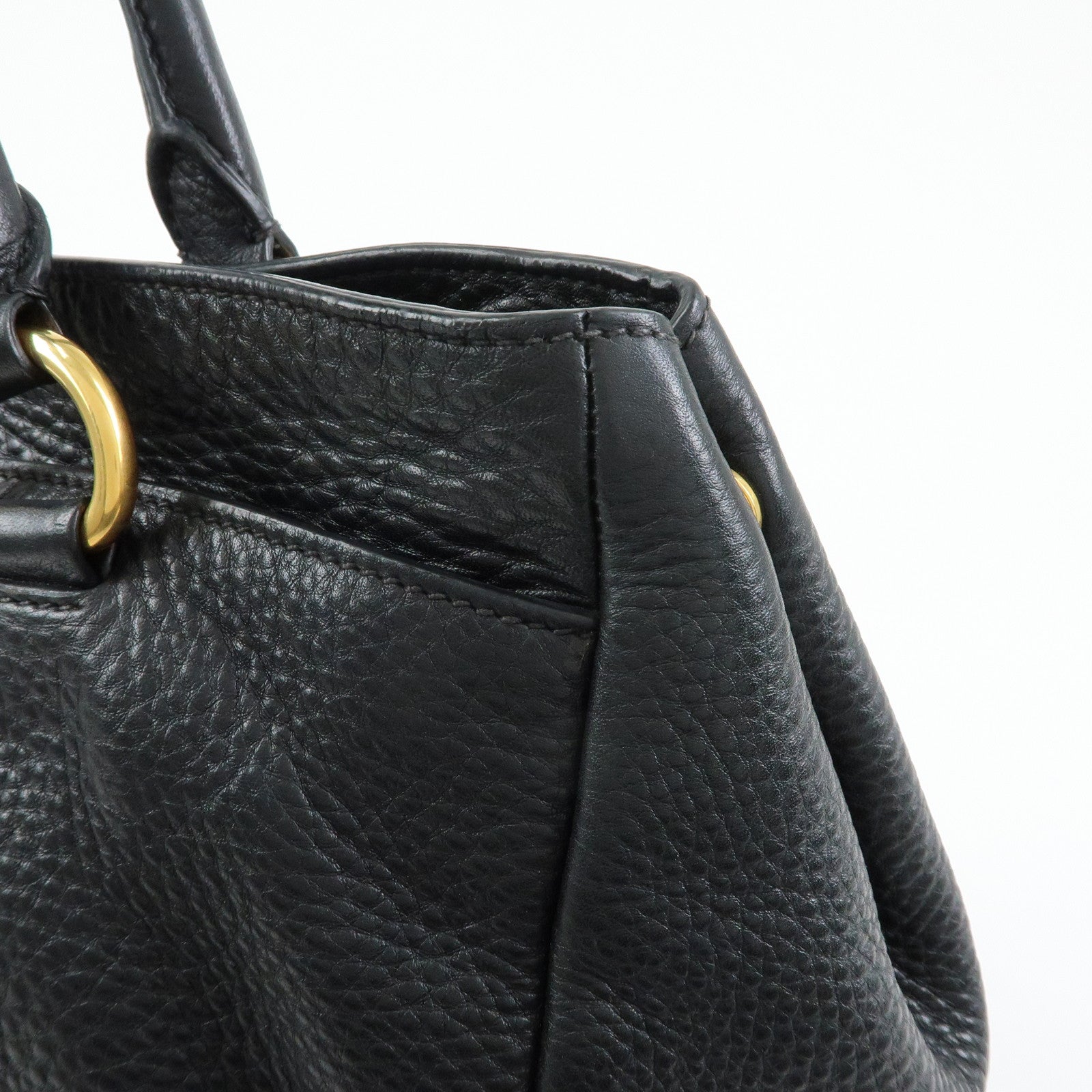 PRADA Logo Vittello Daino Leather 2Way Bag Tote Bag Black BR4393