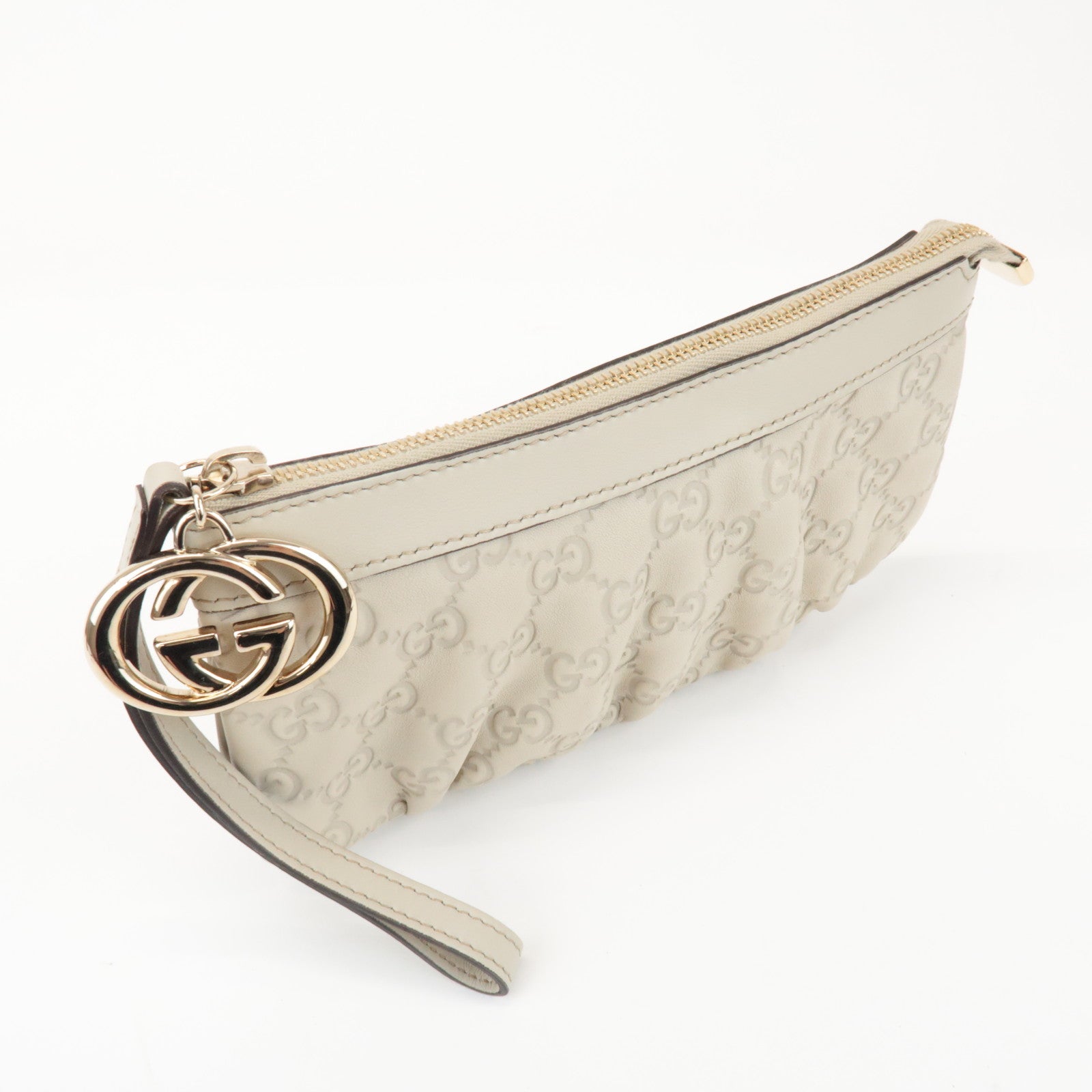 GUCCI Guccissima Leather Pouch Wrist Bag Ivory 212203