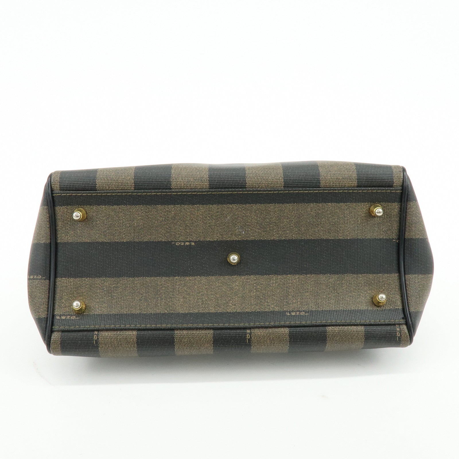 FENDI Pequin PVC Leather Boston Bag Hand Bag Black Brown