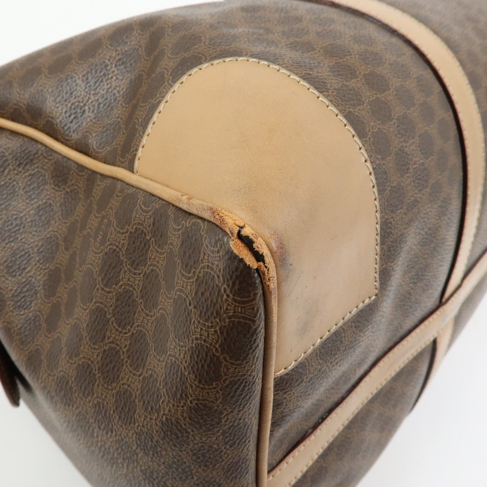 CELINE Macadam PVC Leather Boston Bag Hand Bag Brown