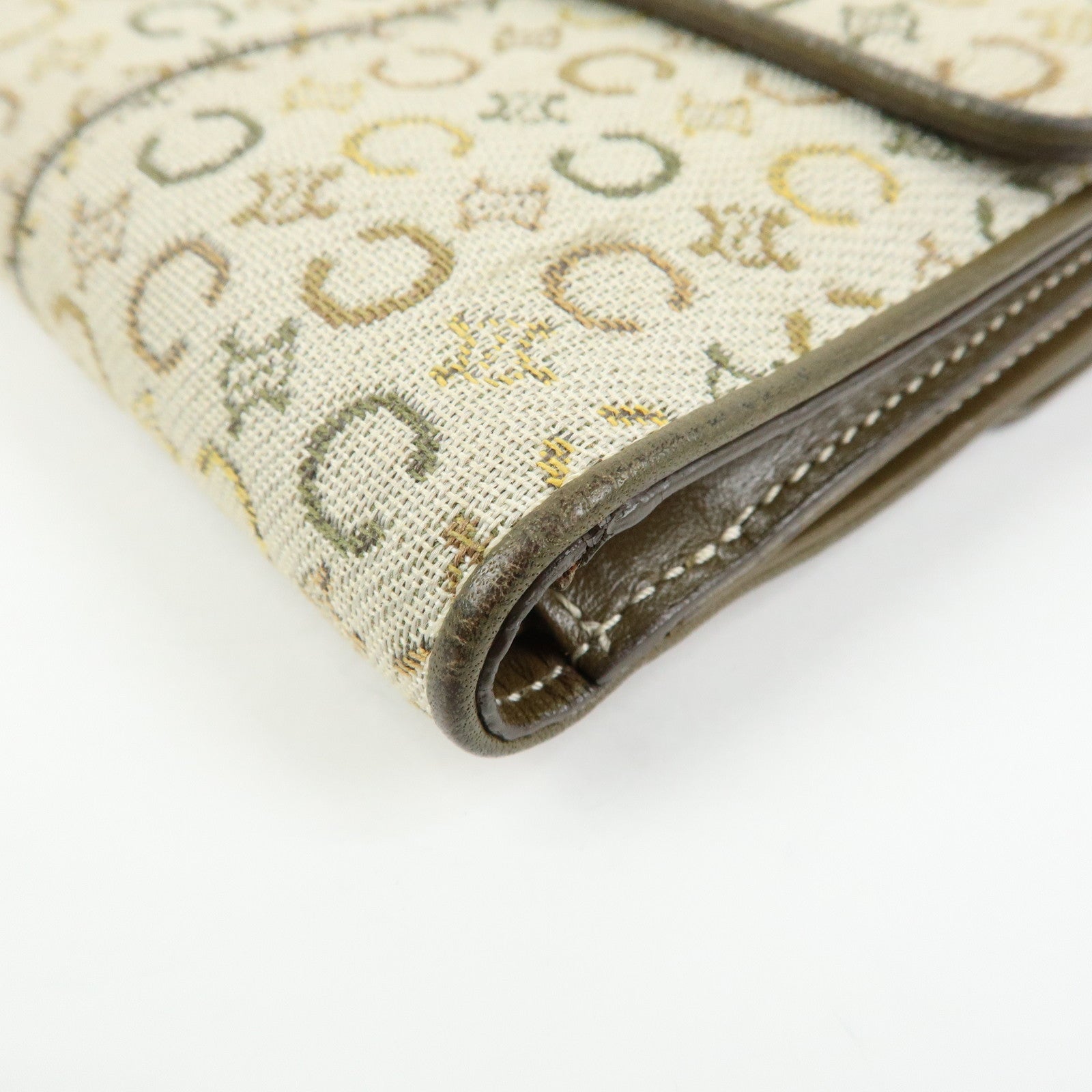 CELINE C Macadam Canvas Leather Compact Wallet Khaki
