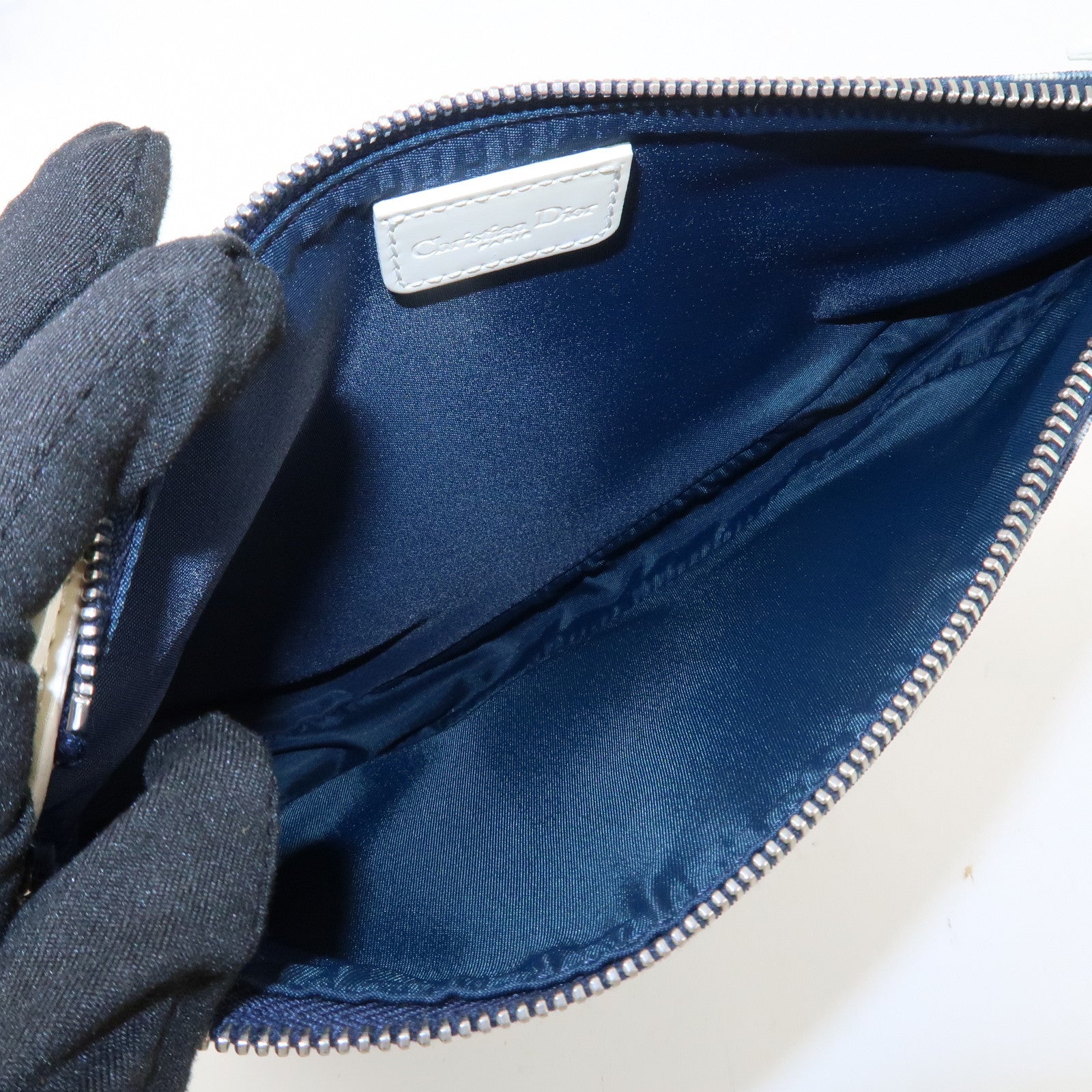 Christian Dior Trotter Jacquard Leather Saddle Bag Mini Navy White Used