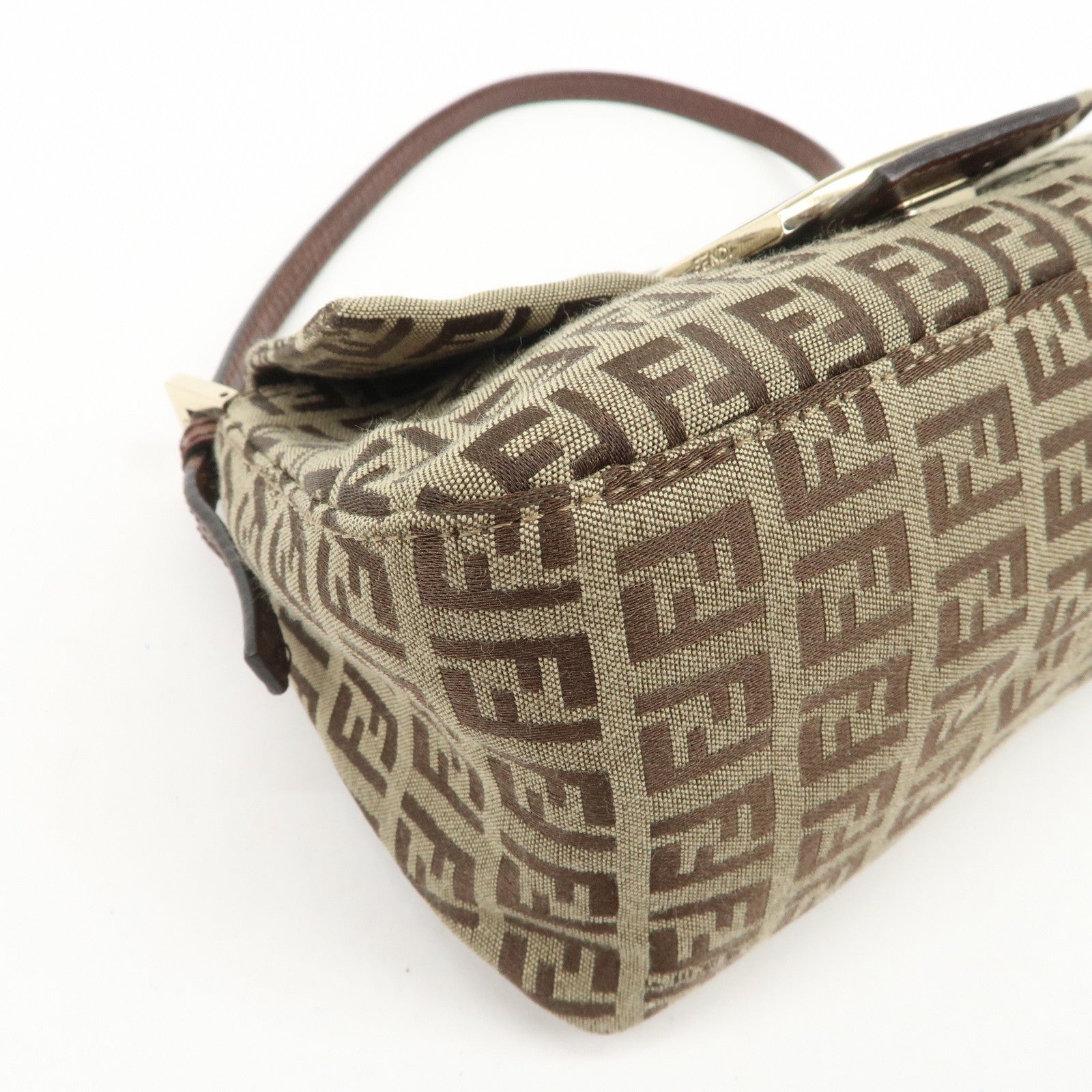 FENDI Mamma Baguette Zucchino Canvas Shoulder Bag Beige 8BR180