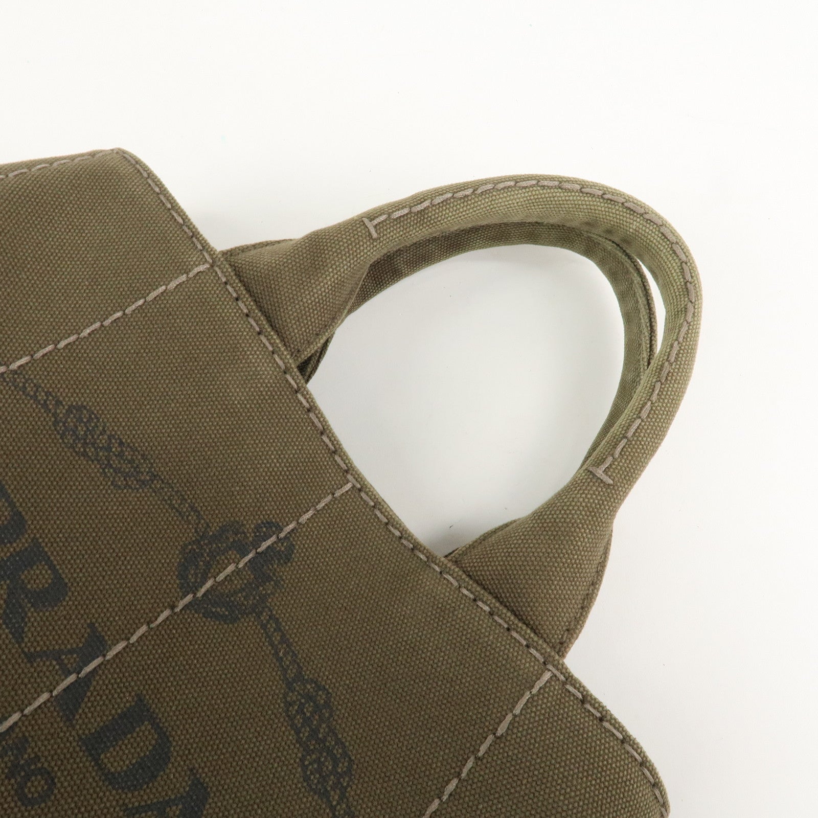 PRADA Logo Canapa Mini Canvas Tote Bag Hand Bag Khaki BN2439