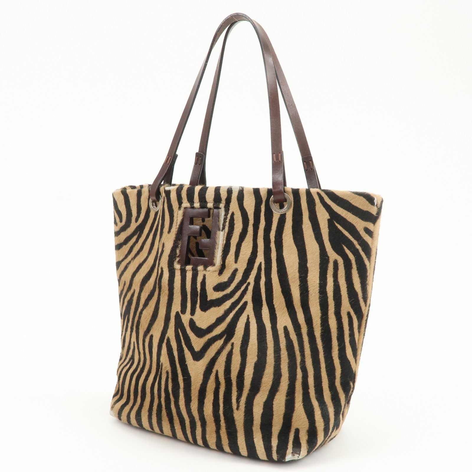 FENDI Unborn Calf Leather Tote Bag Hand Bag Brown 83158780992