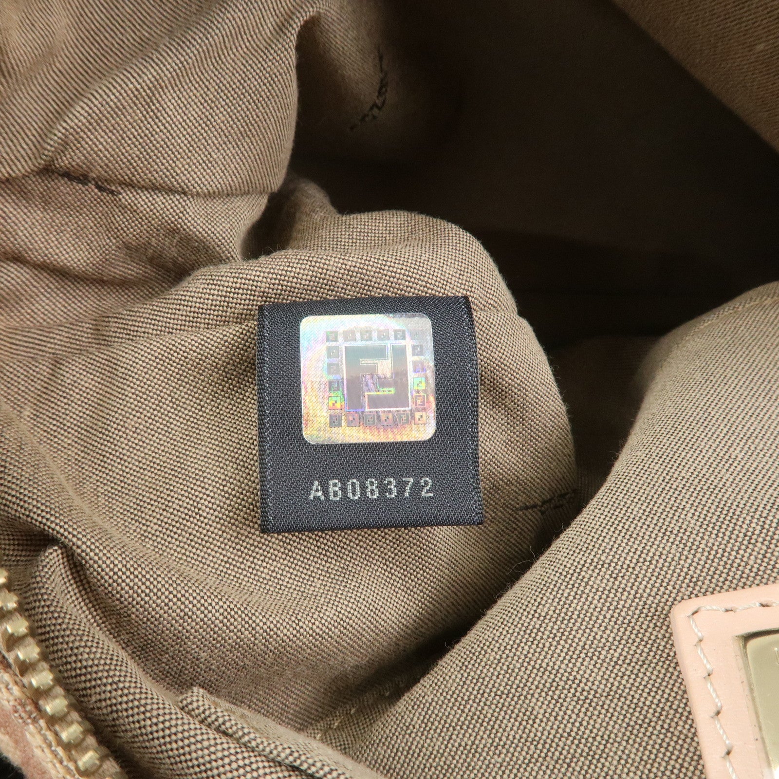 FENDI Zucchino Canvas Leather Shoulder Hand Bag Pink Beige 8BR444