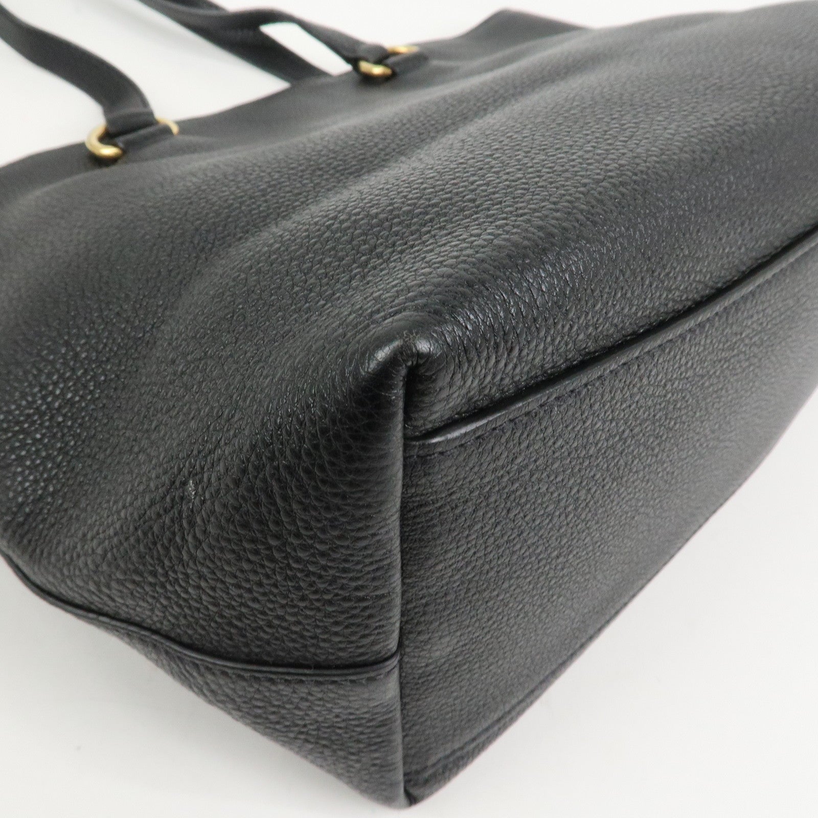 PRADA Logo Vitello Daino Leather Tote Bag Shoulder Bag Black 1BG100