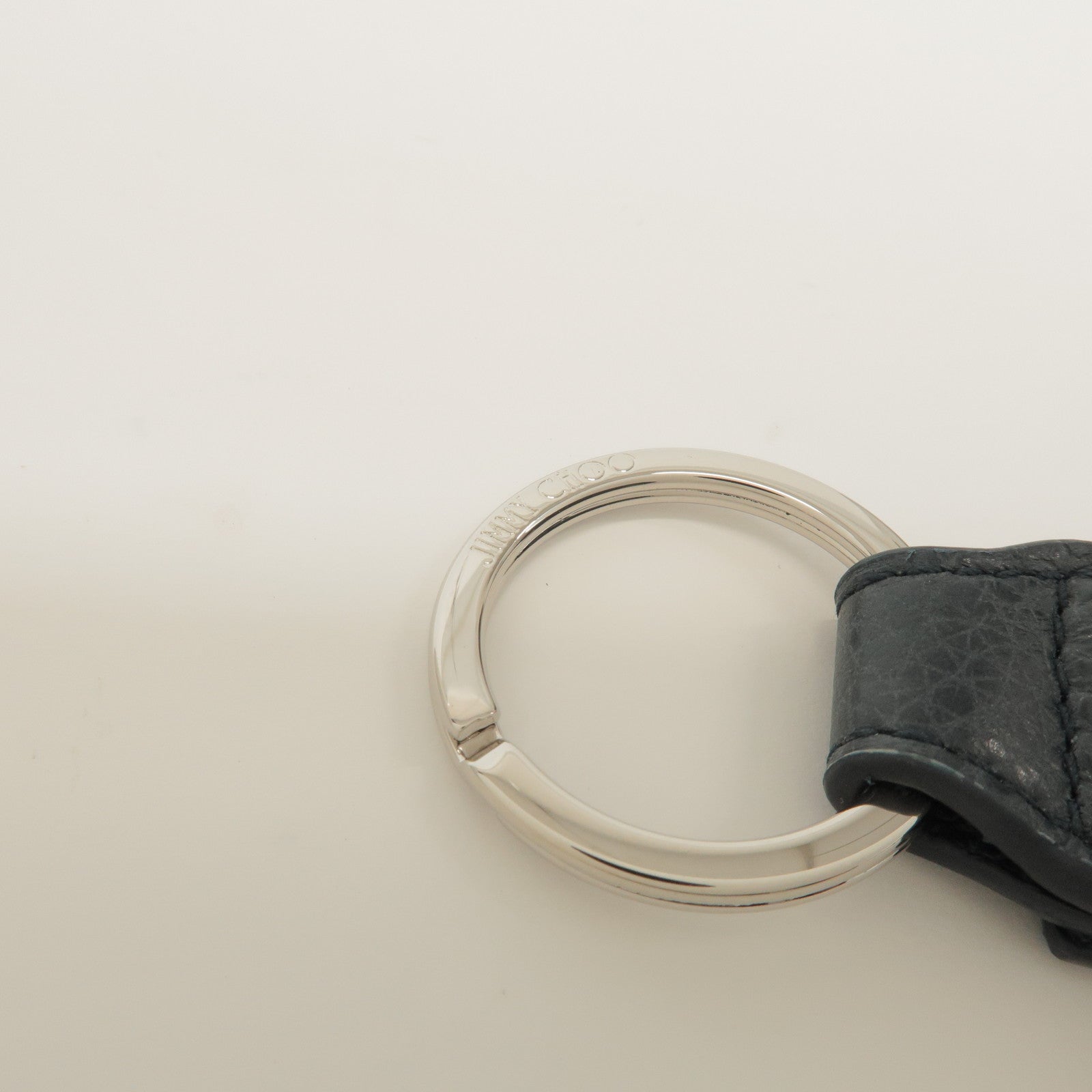 JIMMY CHOO Leather Bag Charm Key Chain Star Motif Navy