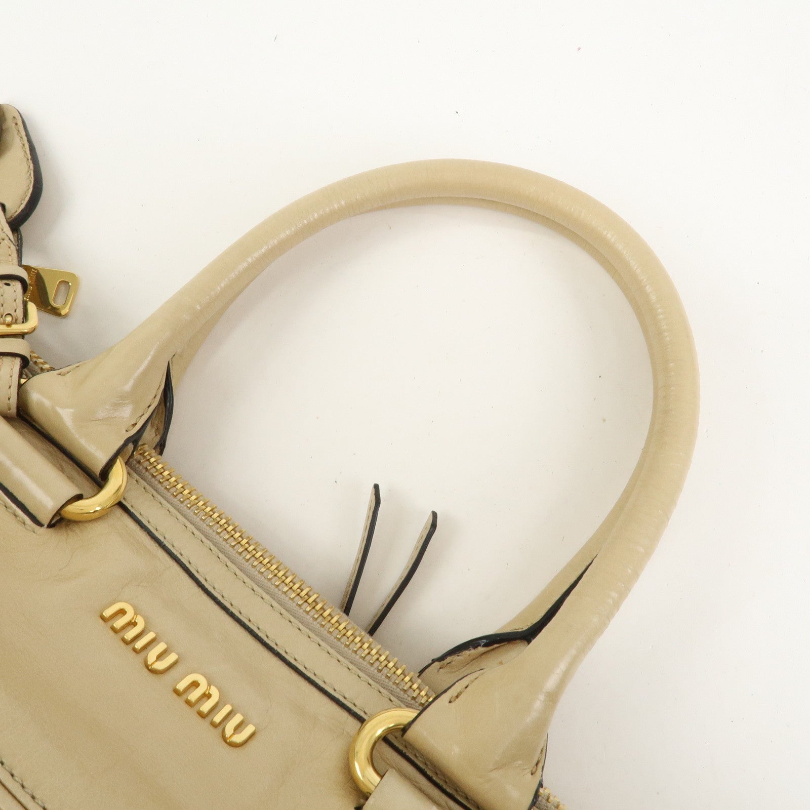 MIU MIU Logo Leather 2Way Bag Hand Bag Shoulder Bag Beige