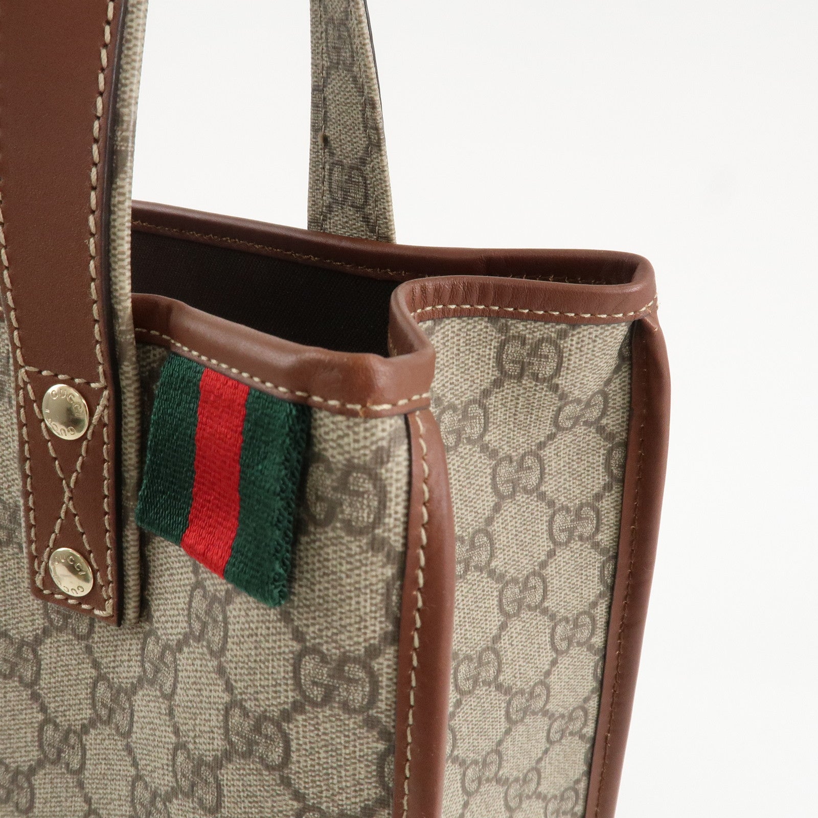 GUCCI Sherry GG Supreme Leather Tote Bag Beige Brown 211135 Used