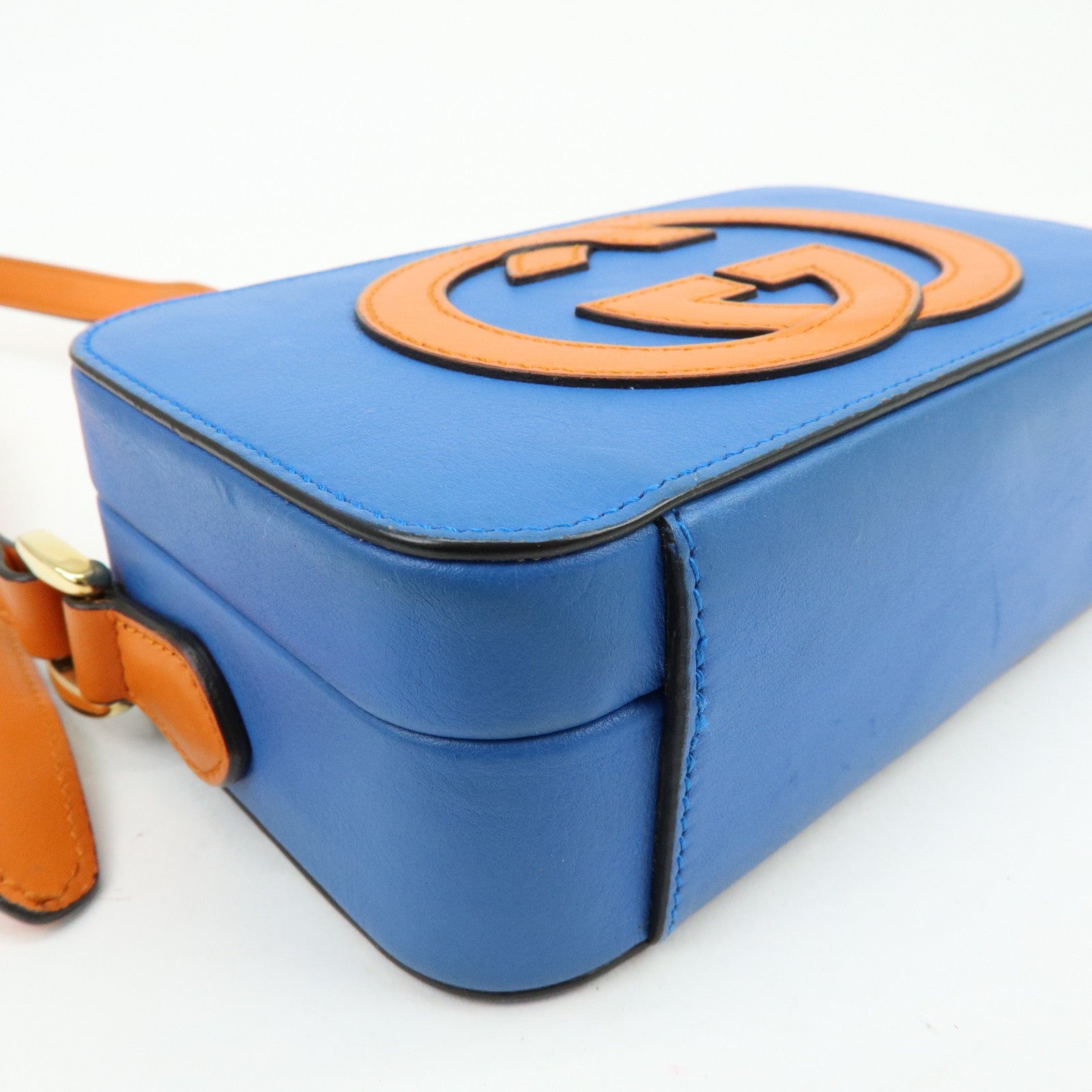 GUCCI Logo Interlocking G Leather Shoulder Bag Blue Orange 658230