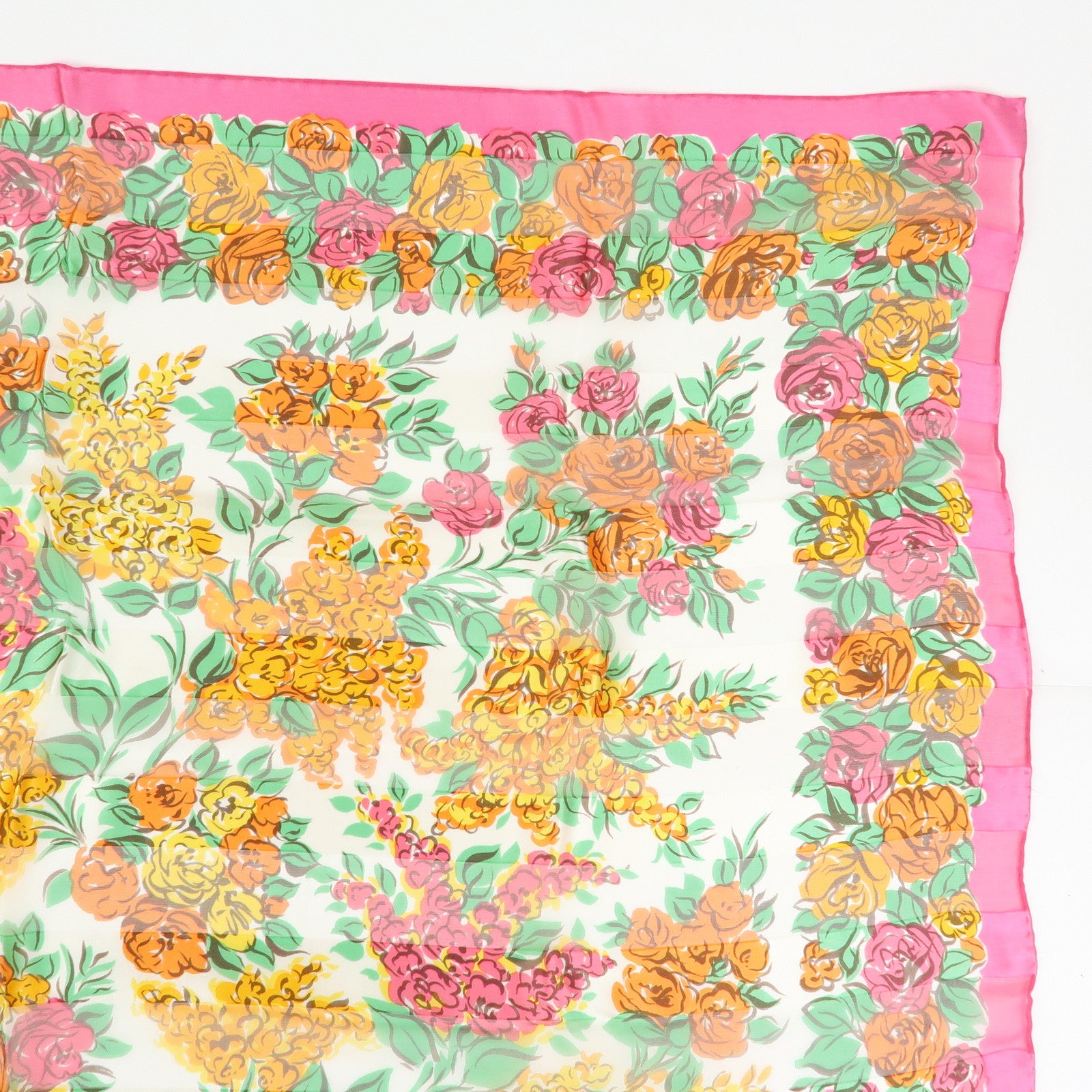 SAINT LAURENT PARIS YSL YVES Silk 100% Scarf Floral Motif Pink