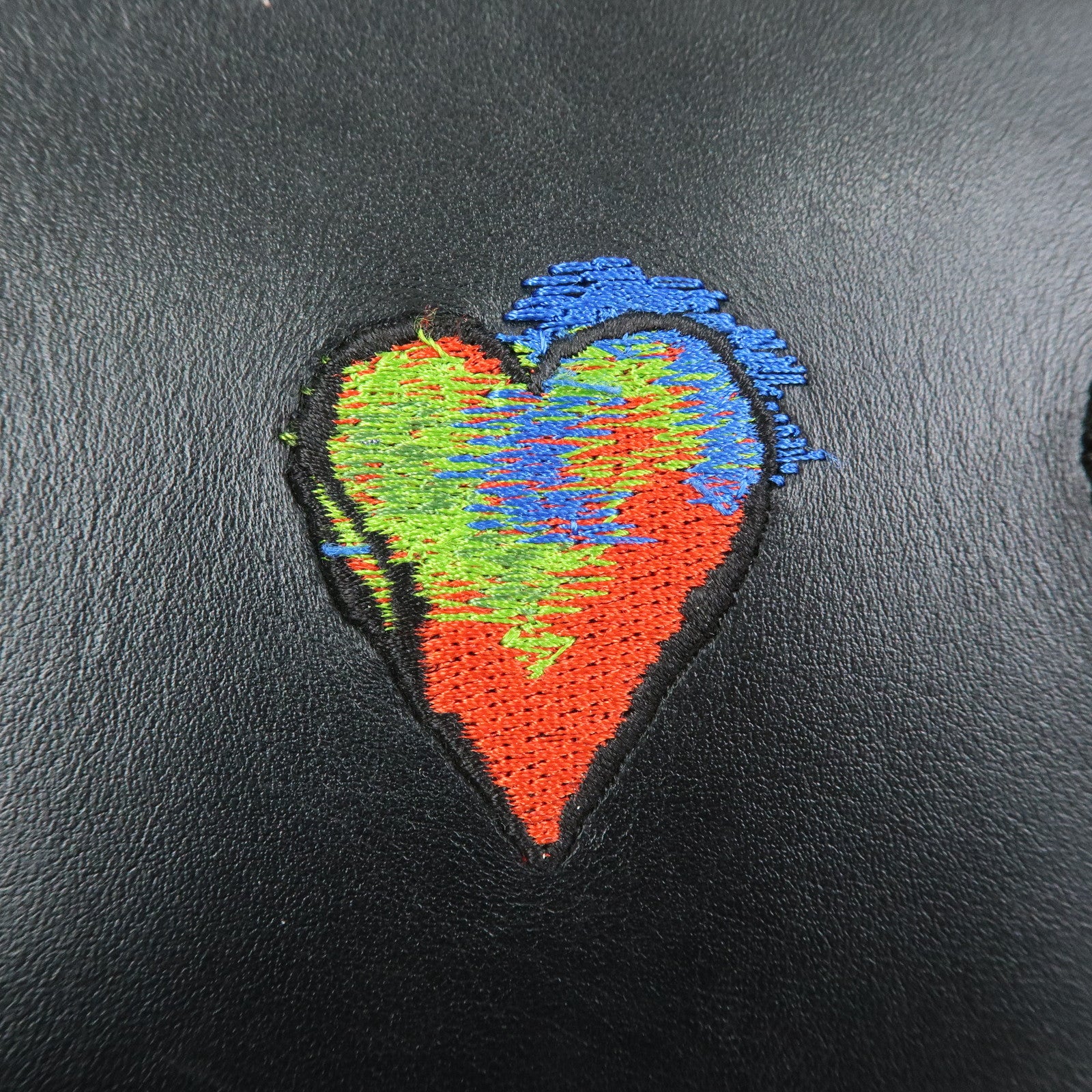 VERSACE Logo Leather Heart Wrist Bag Clutch Bag Black Multicolor
